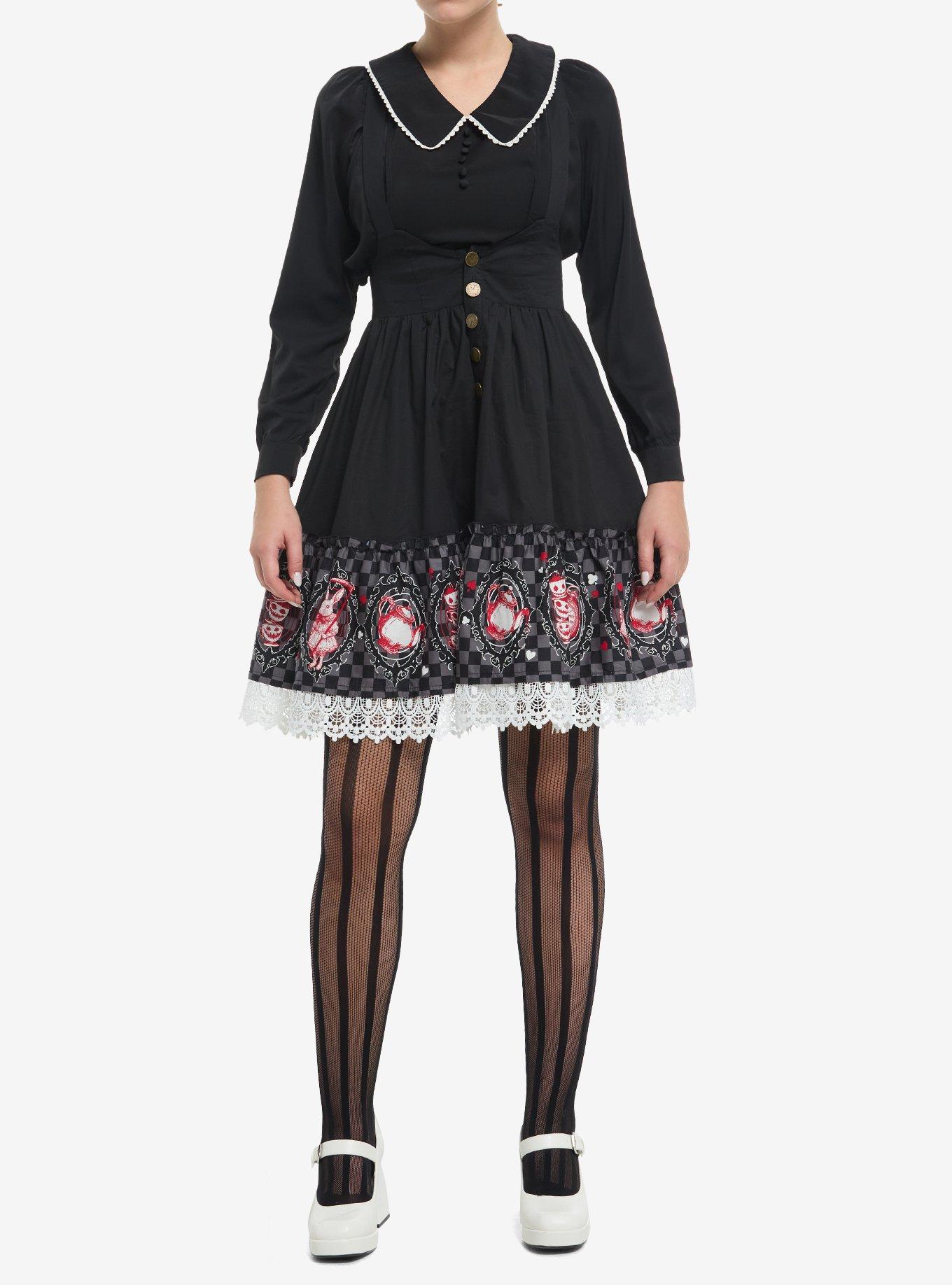 Mad Tea Party Stripe Lace Suspender Skirt, , hi-res