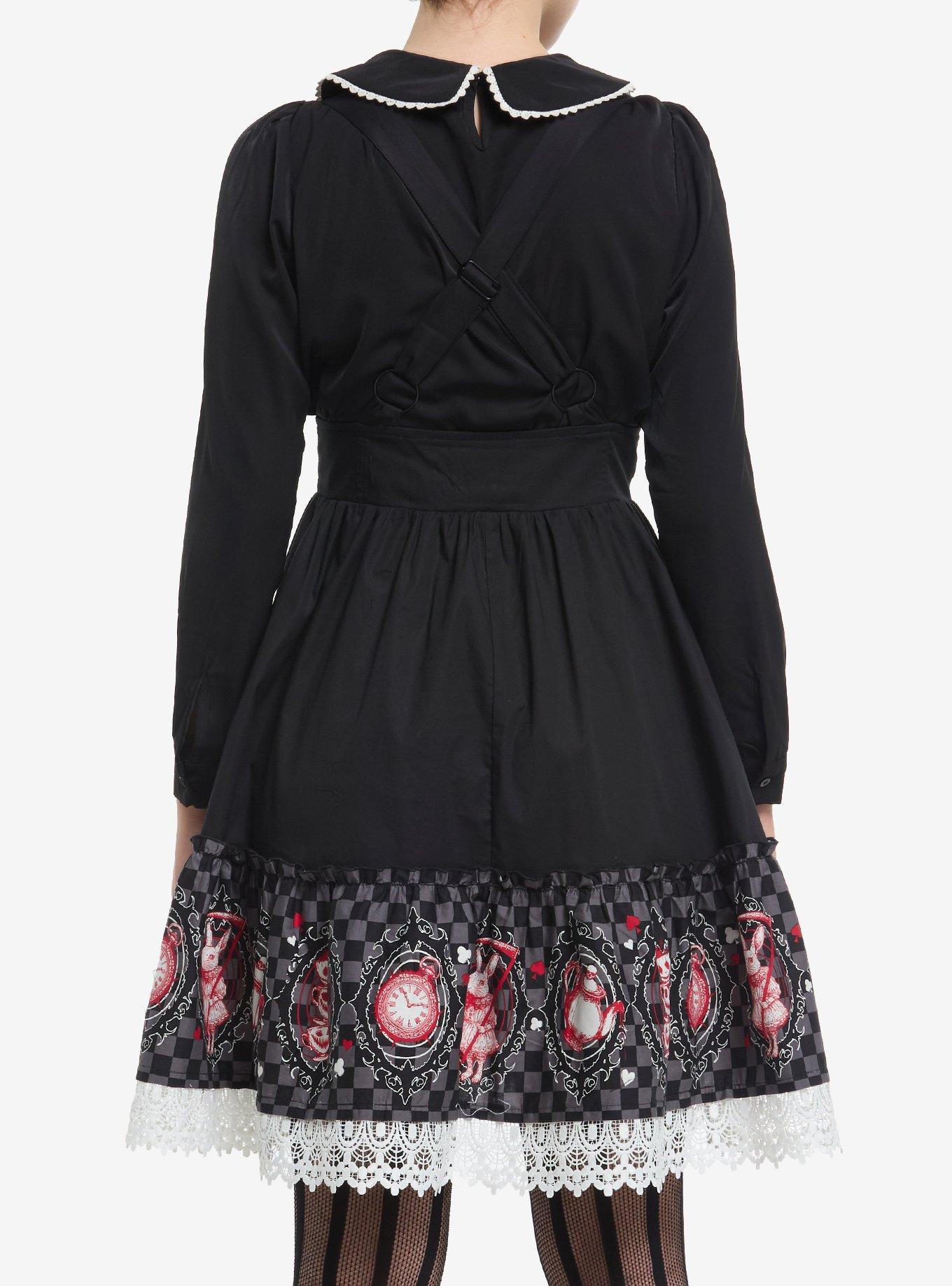 Mad Tea Party Stripe Lace Suspender Skirt, RED, alternate