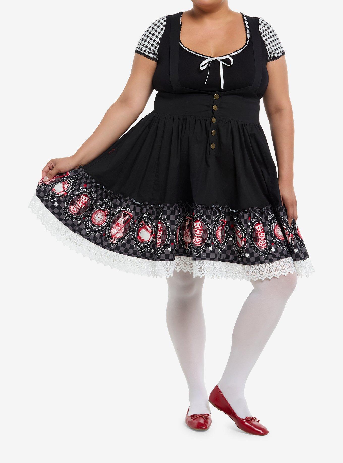 Mad Tea Party Stripe Lace Suspender Skirt Plus Size, , hi-res