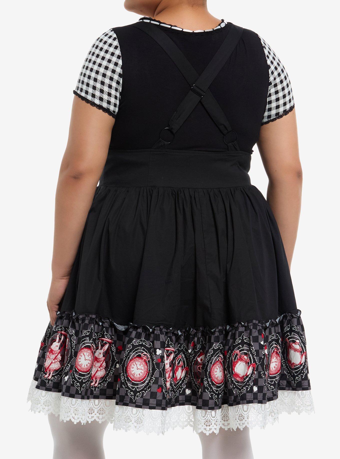 Mad Tea Party Stripe Lace Suspender Skirt Plus Size, RED, alternate