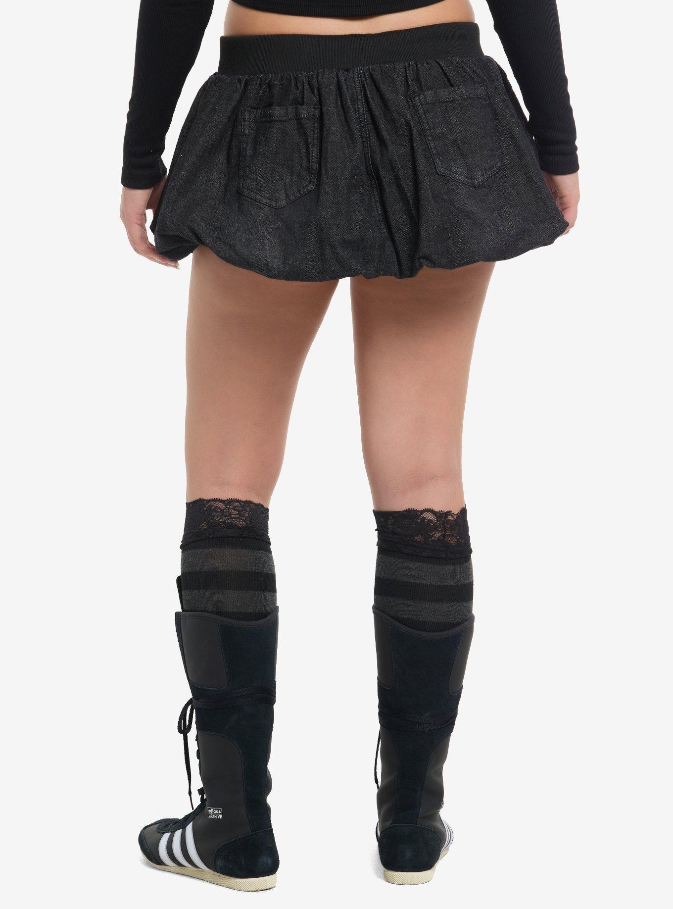 Black Cargo Denim Bubble Skort, , hi-res