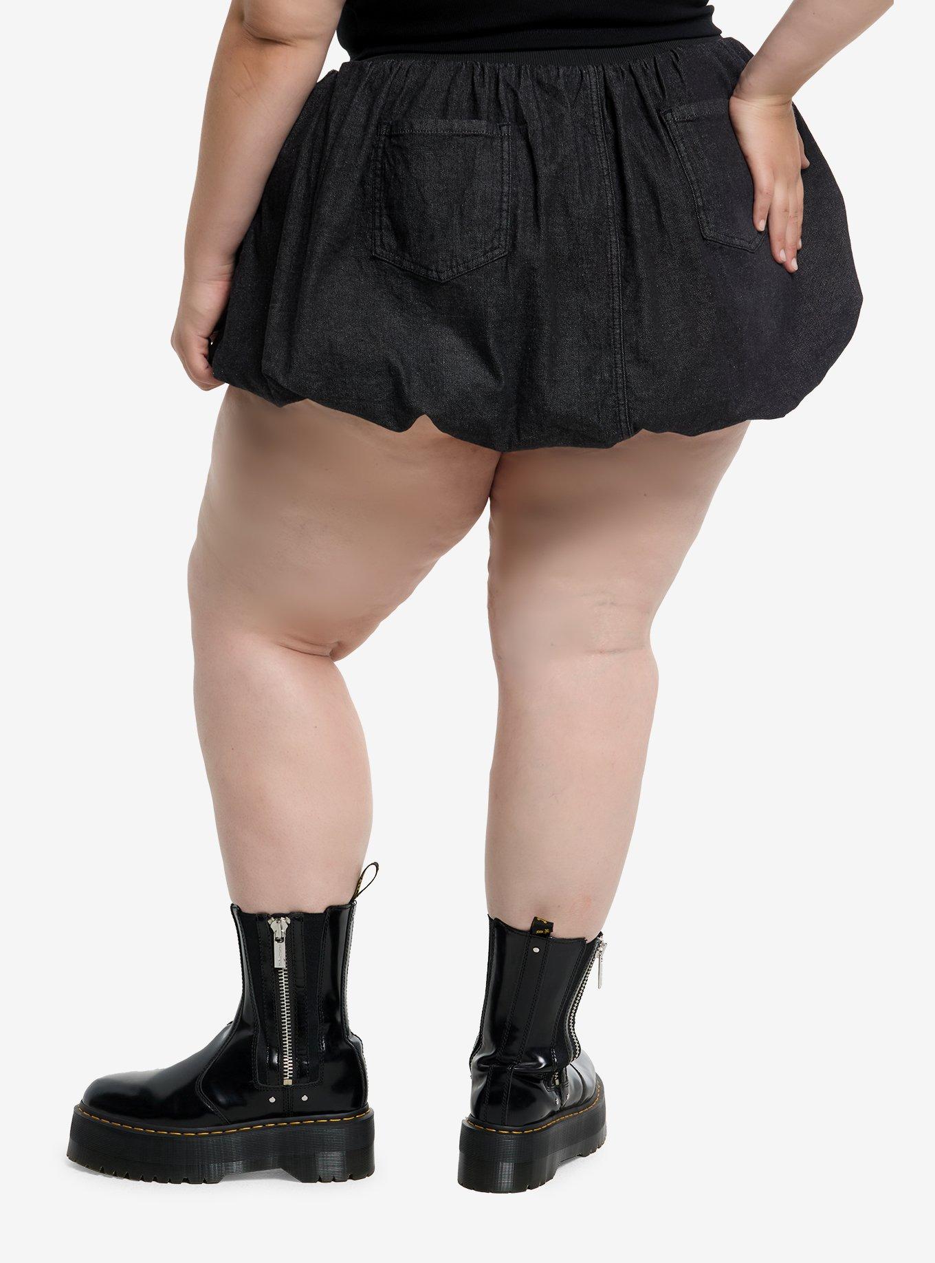 Black Cargo Denim Bubble Skort Plus Size, , hi-res