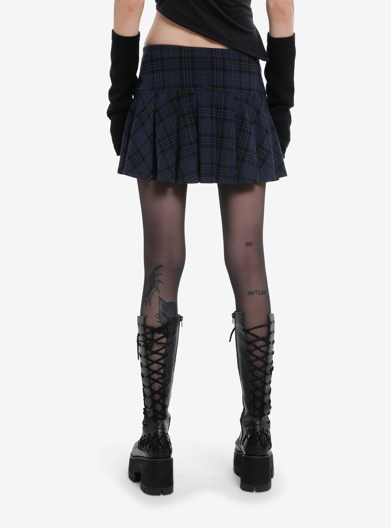 Social Collision Navy & Black Plaid Pleated Mini Skirt, , hi-res