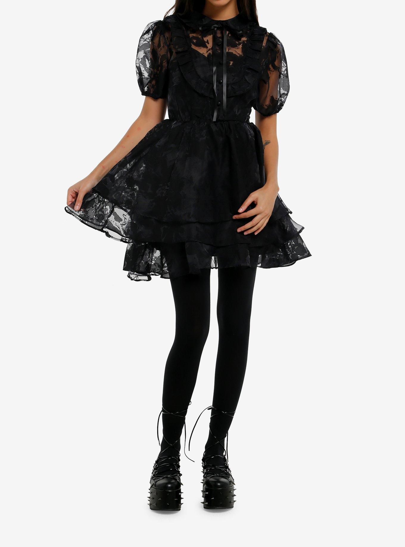 Cosmic Aura Black Ruffle Tiered Organza Dress, , hi-res