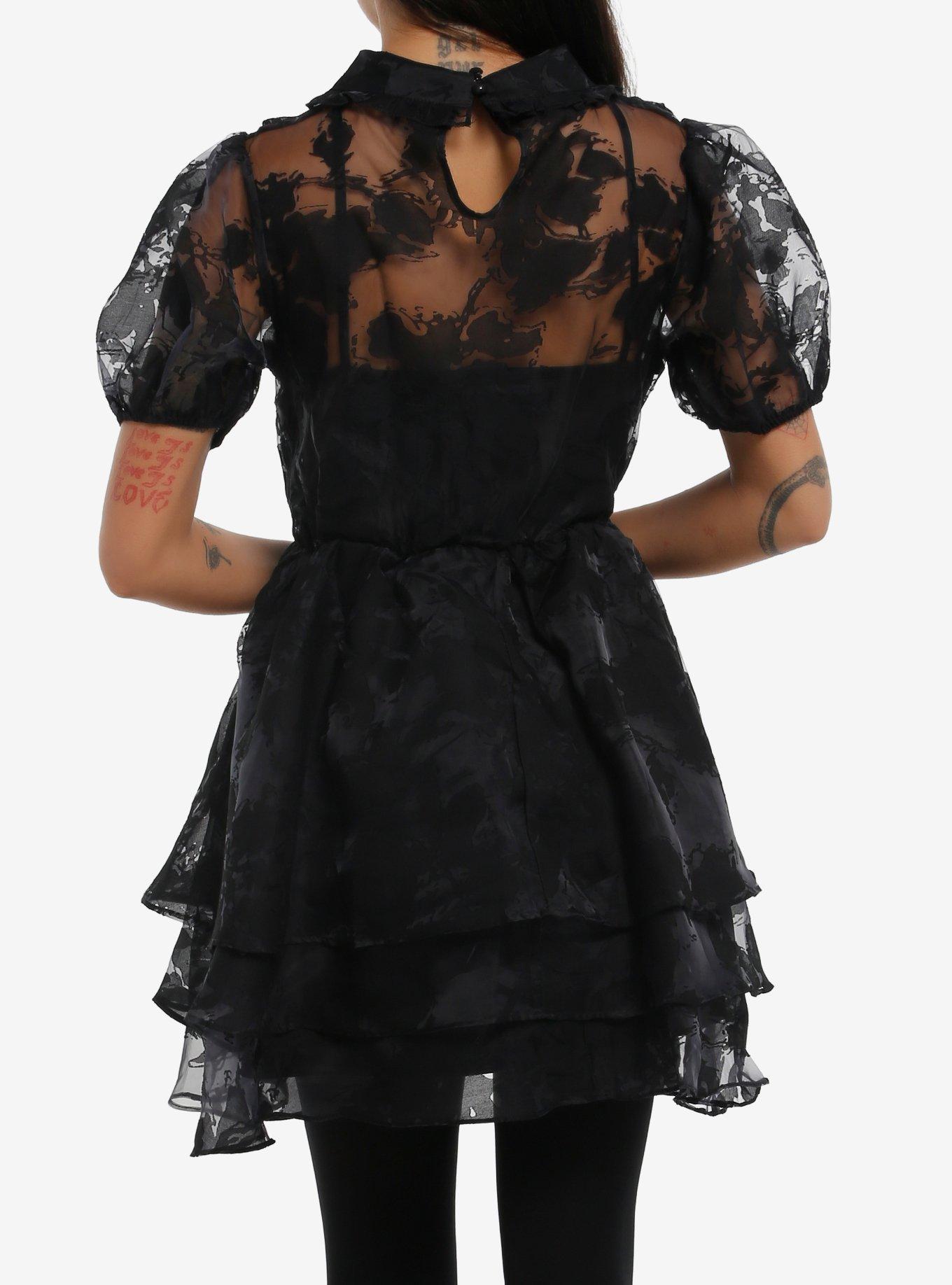 Cosmic Aura Black Ruffle Tiered Organza Dress, BLACK, alternate