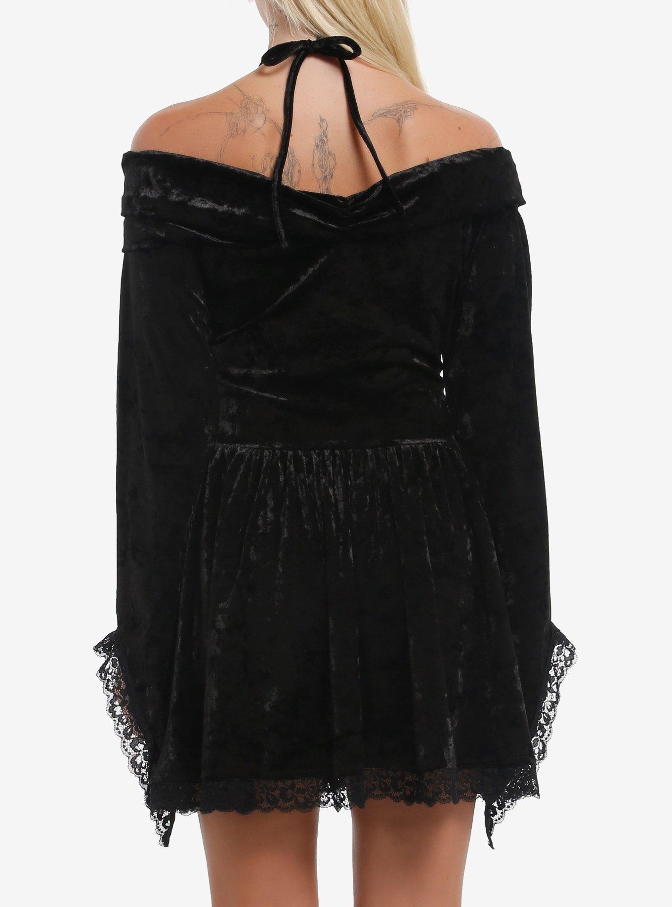 Cosmic Aura Black Velvet Halter Dress, BLACK, alternate