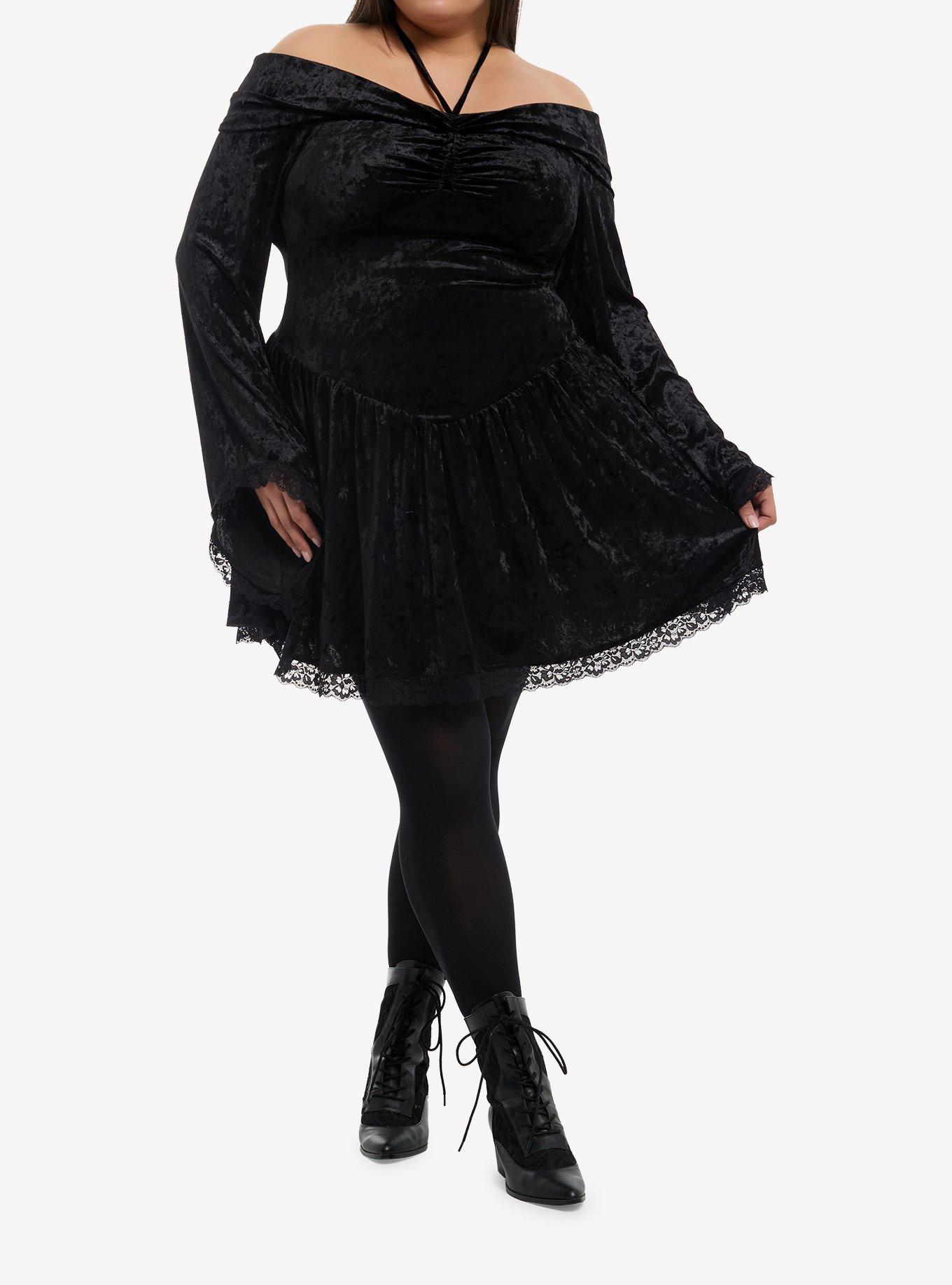 Cosmic Aura Black Velvet Halter Dress Plus Size, , hi-res