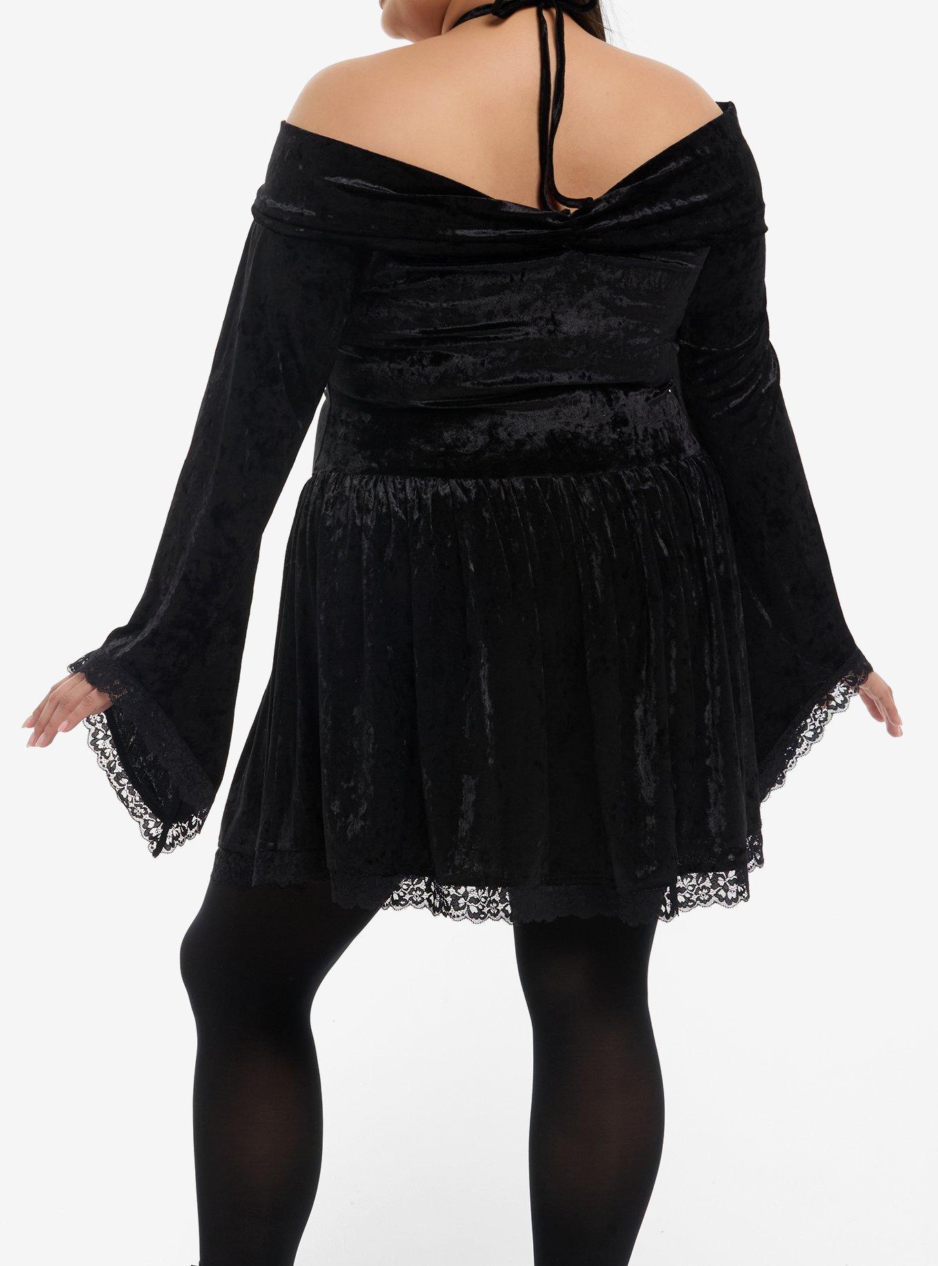 Cosmic Aura Black Velvet Halter Dress Plus Size, BLACK, alternate