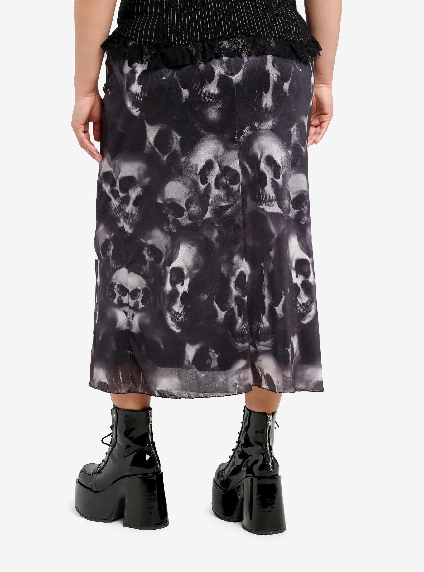 Shadowy Skulls Midi Skirt Plus Size, , hi-res