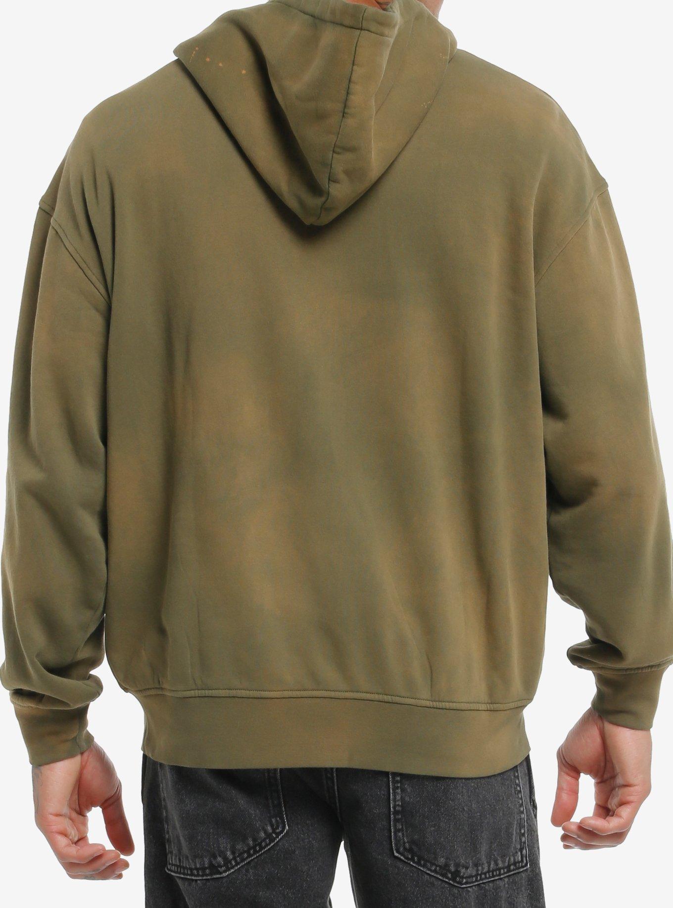 Rib Cage Olive Green Vintage Wash Hoodie, , alternate