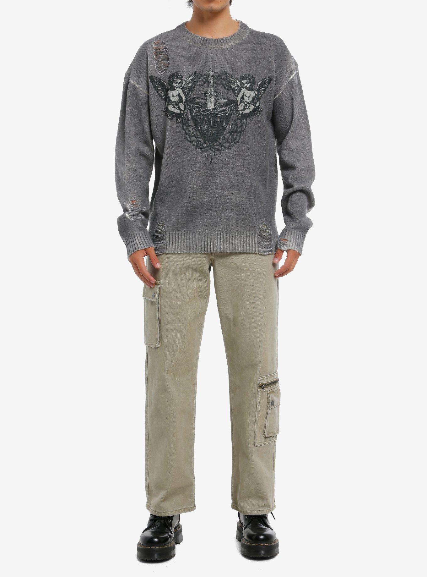 Sacred Heart & Cherubs Distressed Sweater, , hi-res