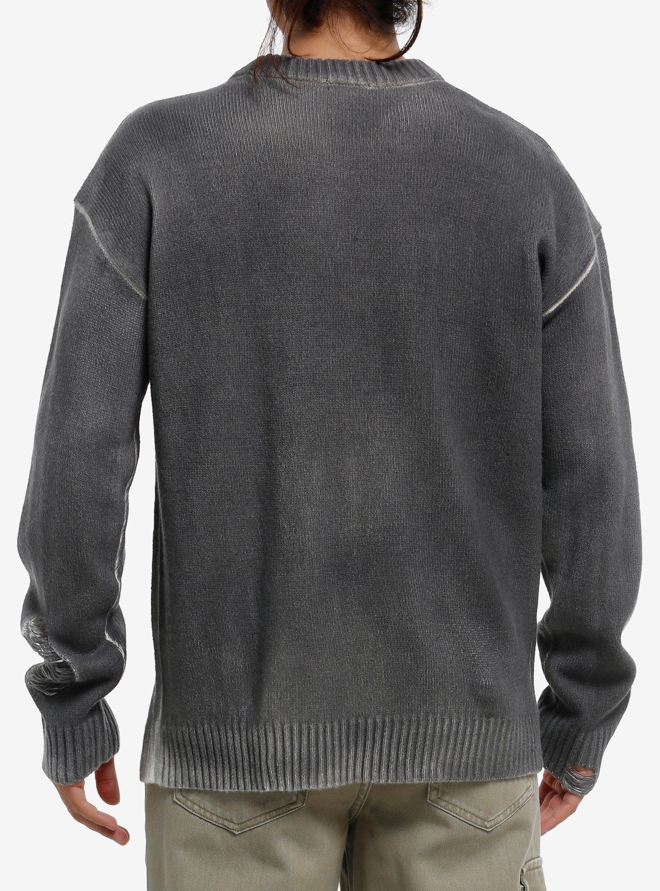 Sacred Heart & Cherubs Distressed Sweater, BLACK, alternate