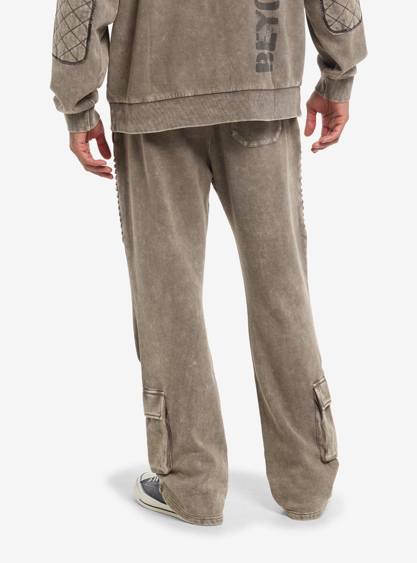 Brown Wash Quilted Jogger Sweatpants, , hi-res