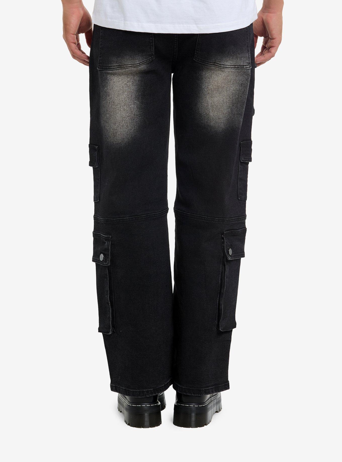 Black Wash Multi-Pocket Straight Leg Jeans, , hi-res