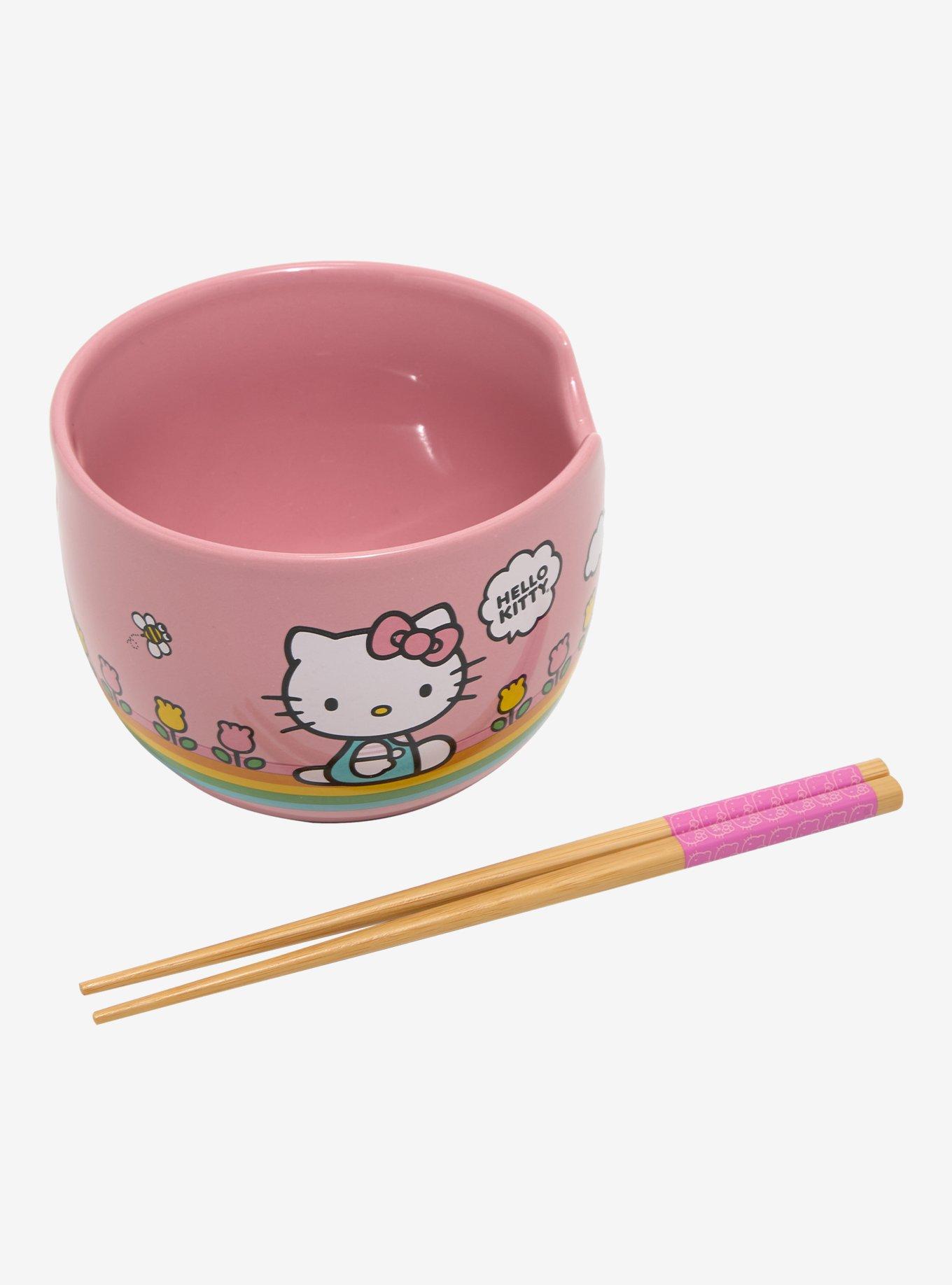 Sanrio Hello Kitty Flowers Striped Ramen Bowl With Chopsticks, , hi-res