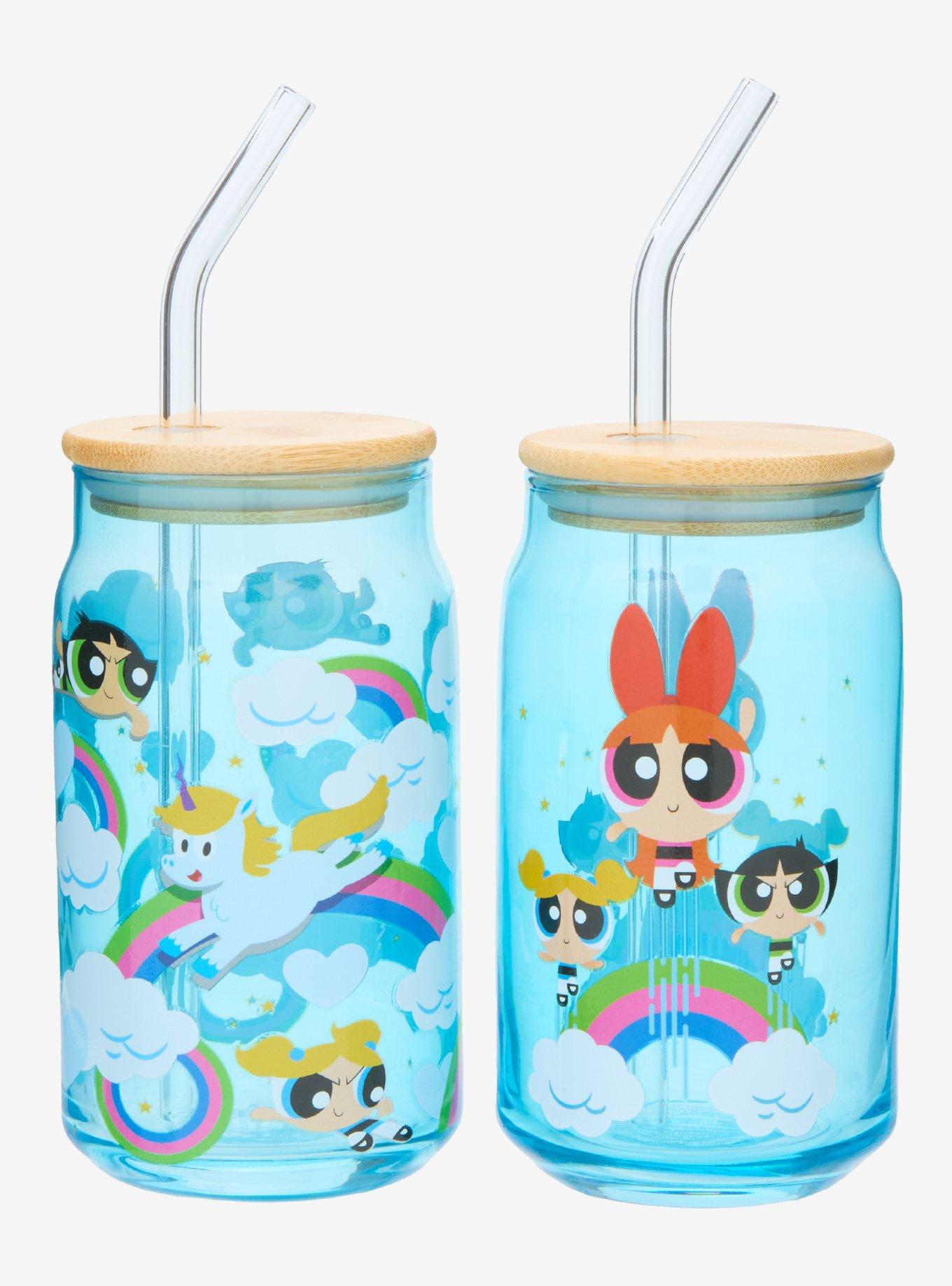 Powerpuff Girls Rainbow Group Portrait Glass Cup with Straw Set, , alternate