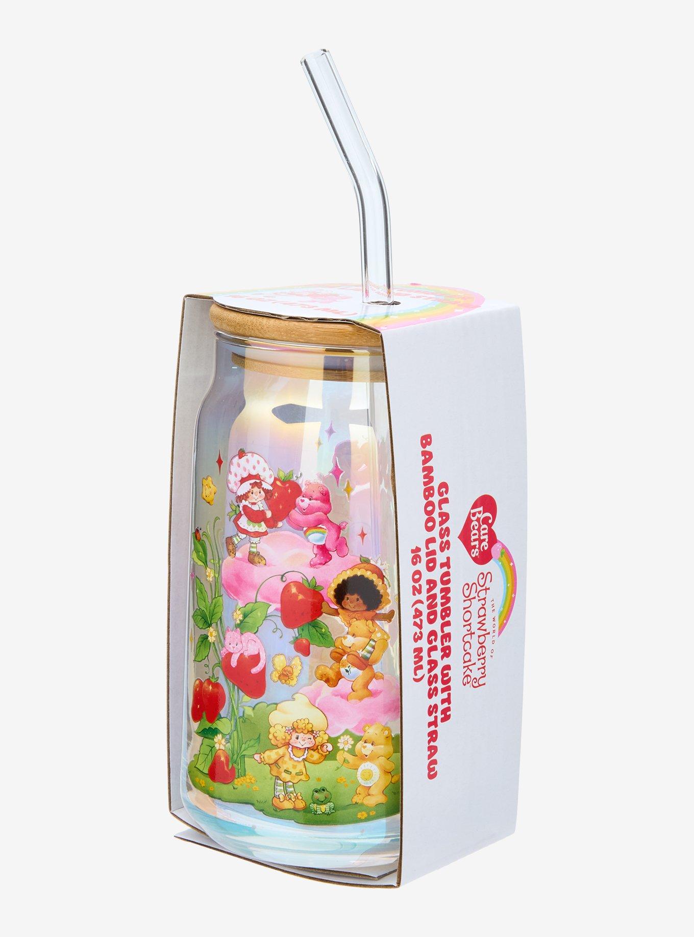 Care Bears x Strawberry Shortcake Iridescent Glass Cup With Straw