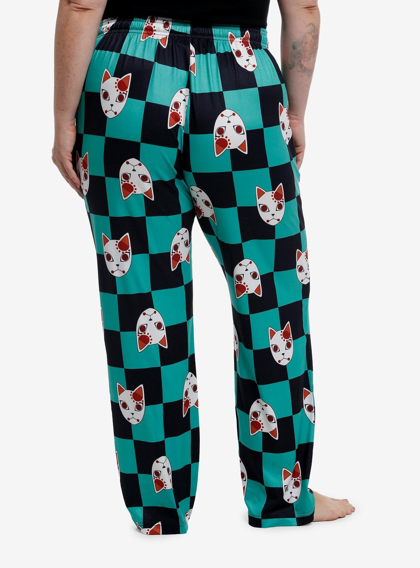 Demon Slayer: Kimetsu No Yaiba Tanjiro Mask Checkered Girls Pajama Pants Plus Size, , hi-res