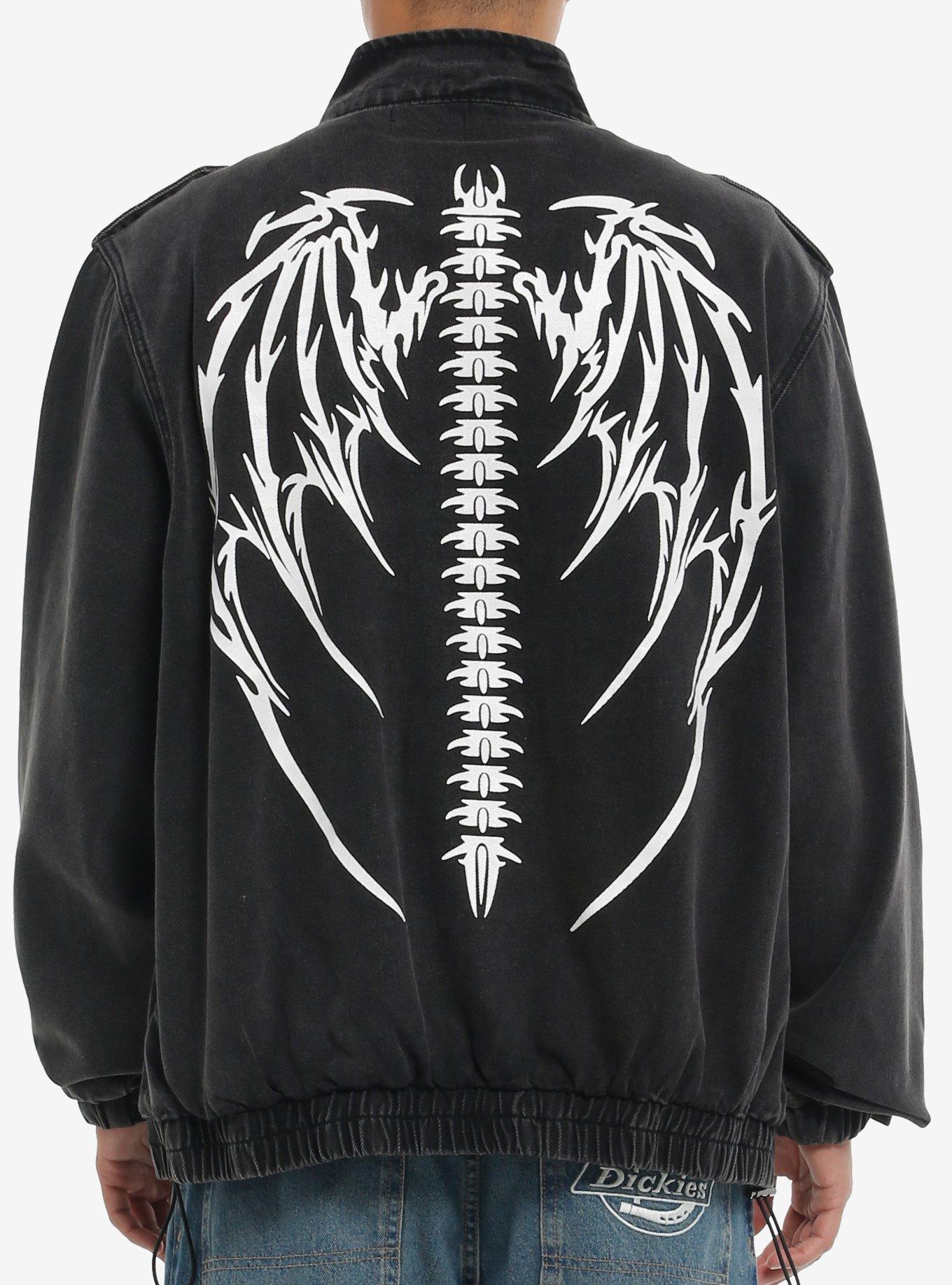 Black Denim Skulls & Bones Utility Jacket, , hi-res
