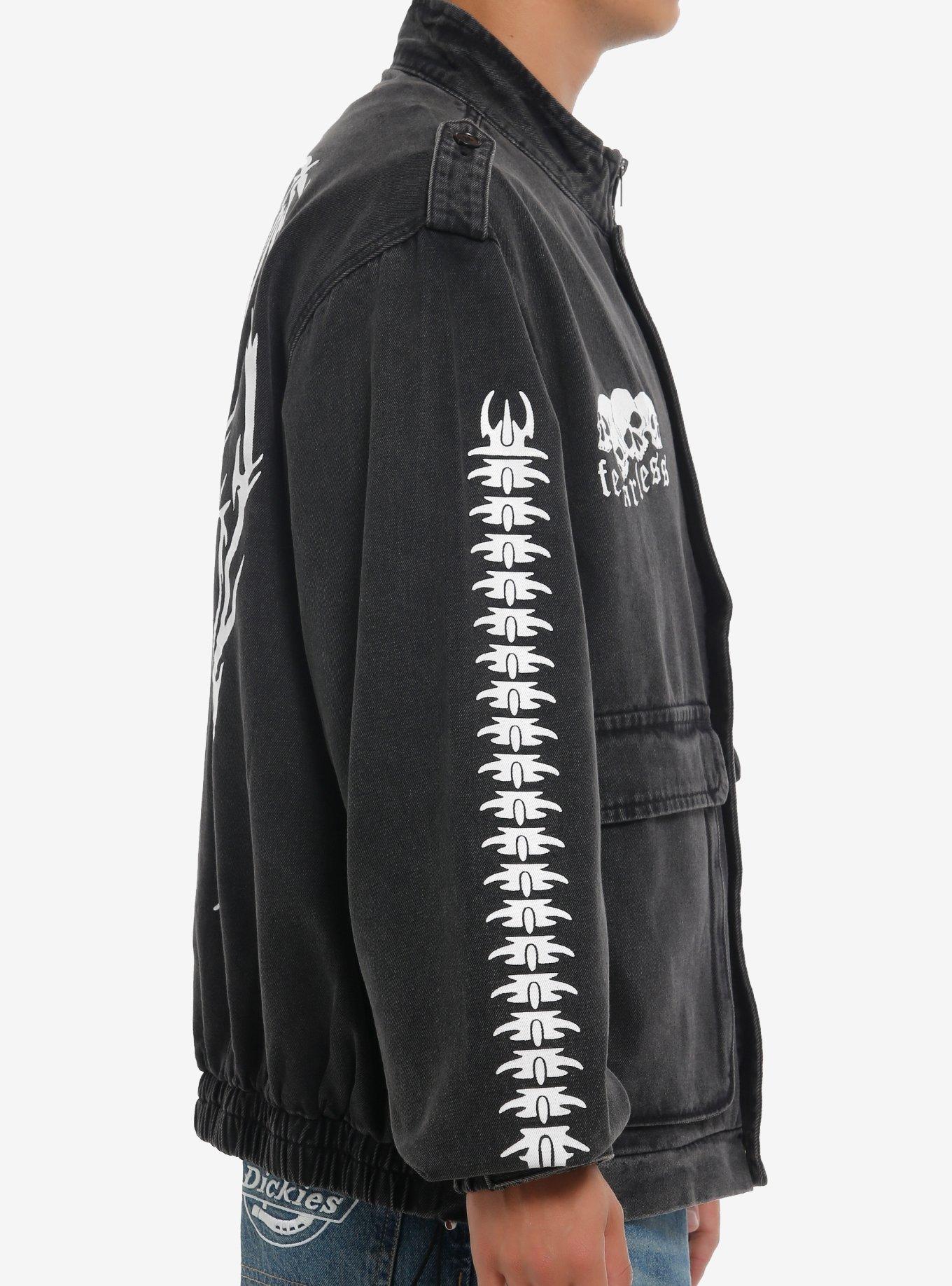 Black Denim Skulls & Bones Utility Jacket, BLACK, alternate