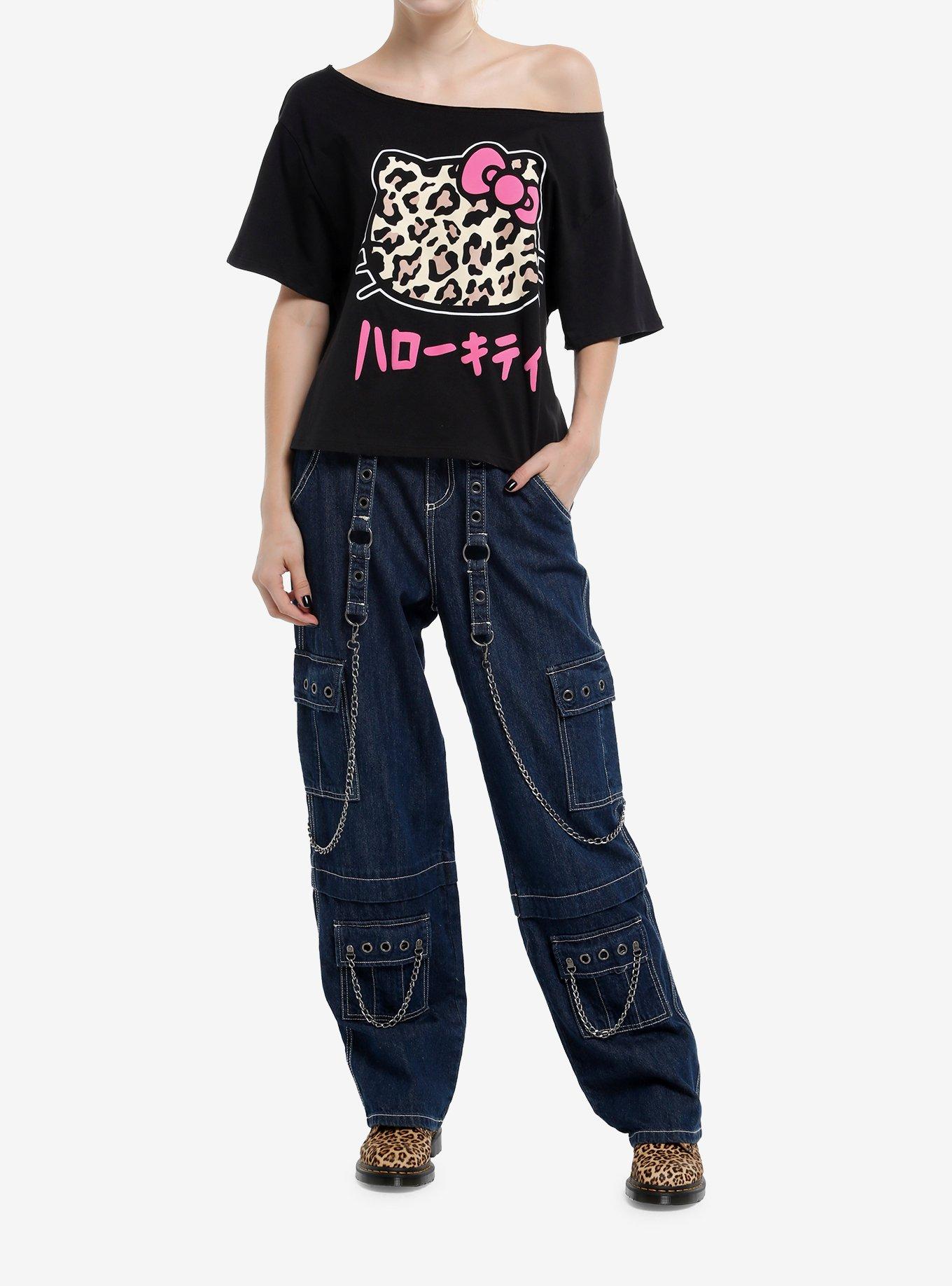 Hello Kitty Leopard Off-The-Shoulder Girls T-Shirt, , hi-res
