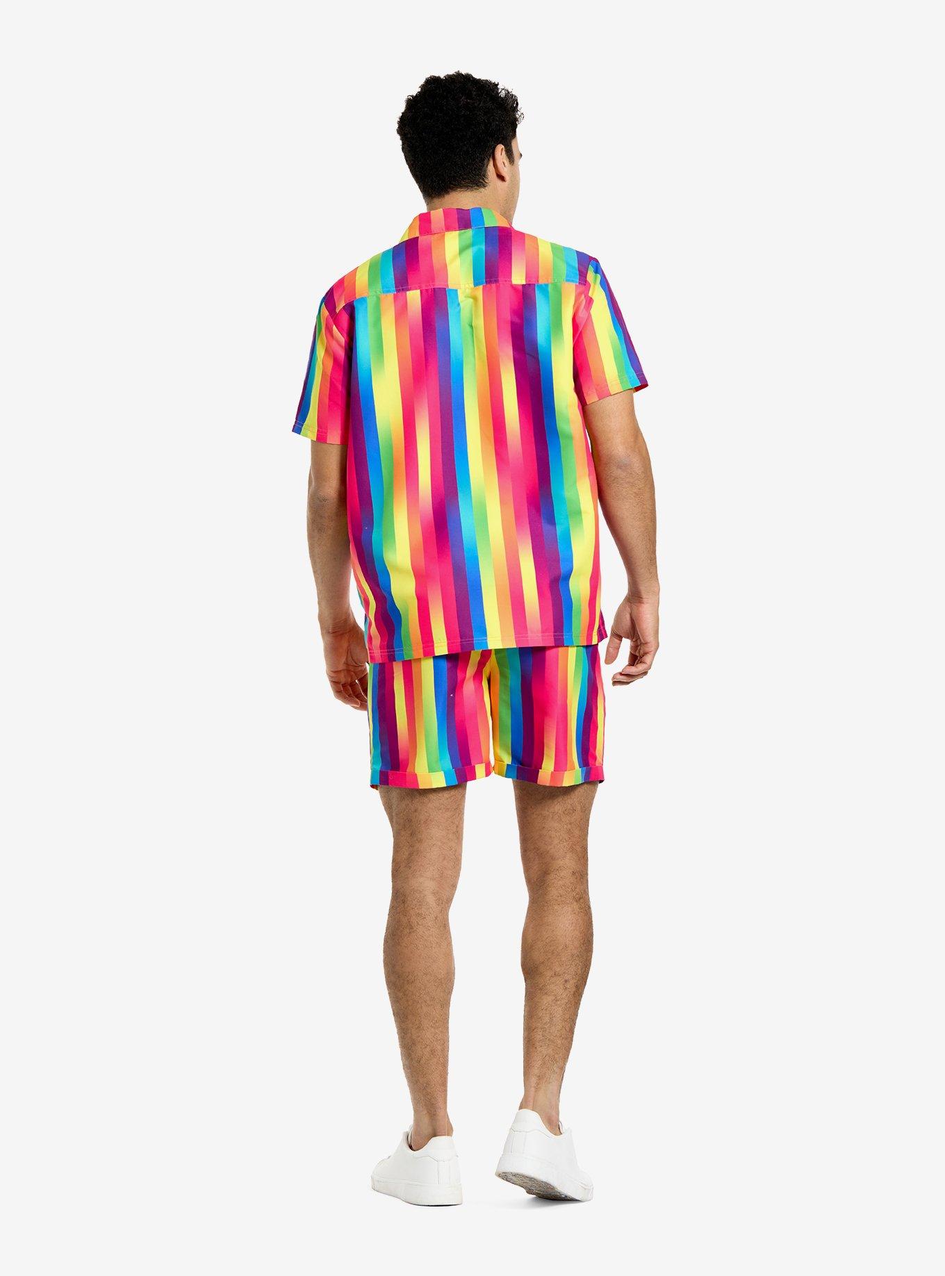 Rainbow Glaze Button-Up Shirt & Short Set, MULTI, alternate