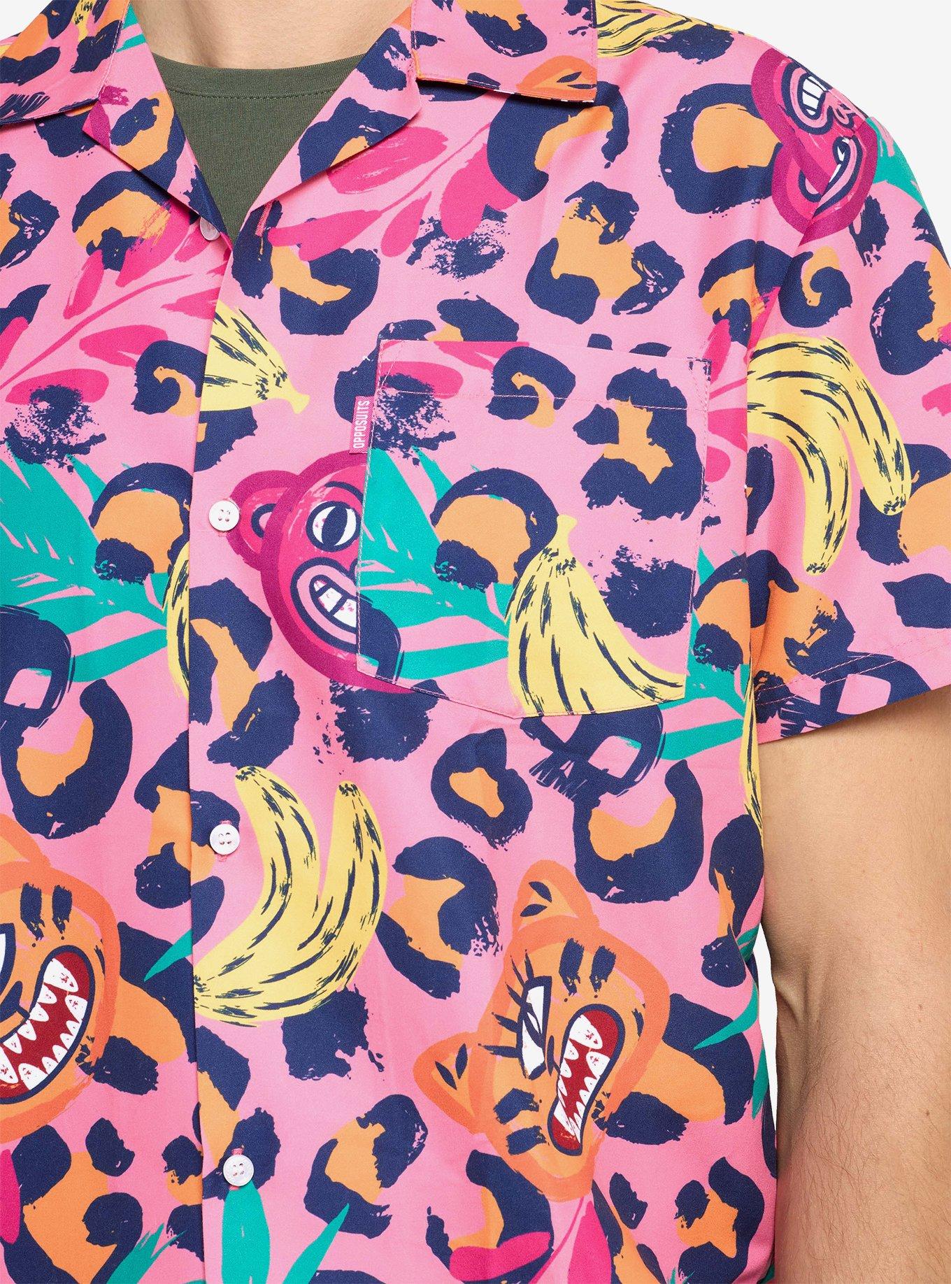 Jazzy Jungle Button-Up Shirt & Short Set, PINK, alternate