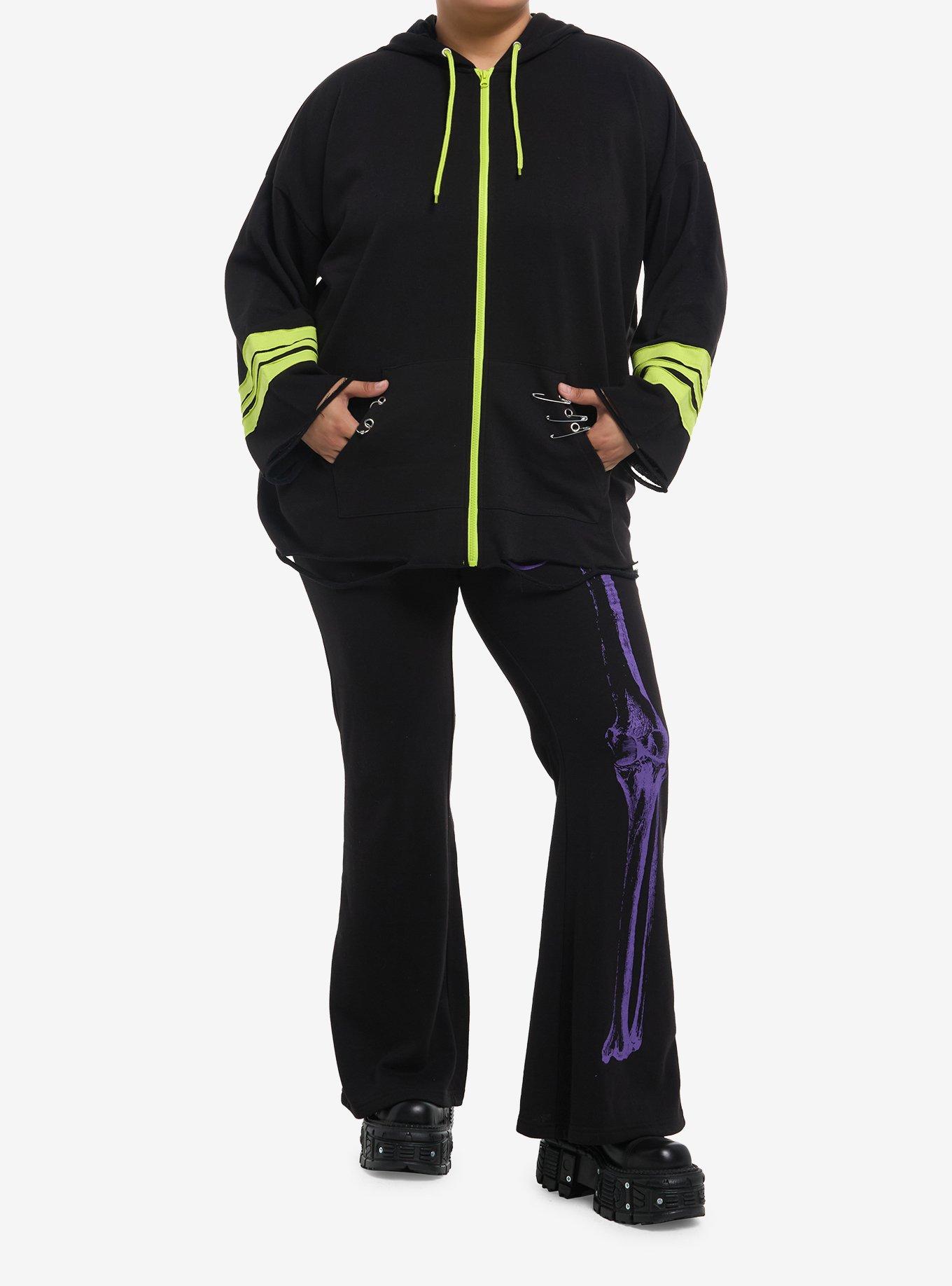 Black & Lime Green Cat Ear Hardware Girls Hoodie Plus Size, , hi-res