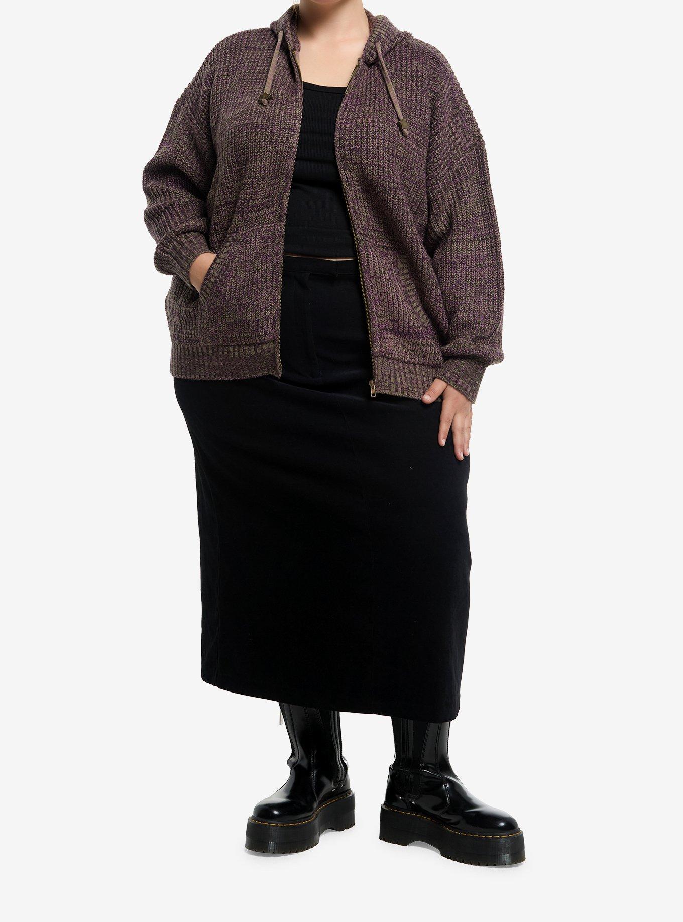 Social Collision Purple & Green Knit Girls Hoodie Plus Size, , hi-res