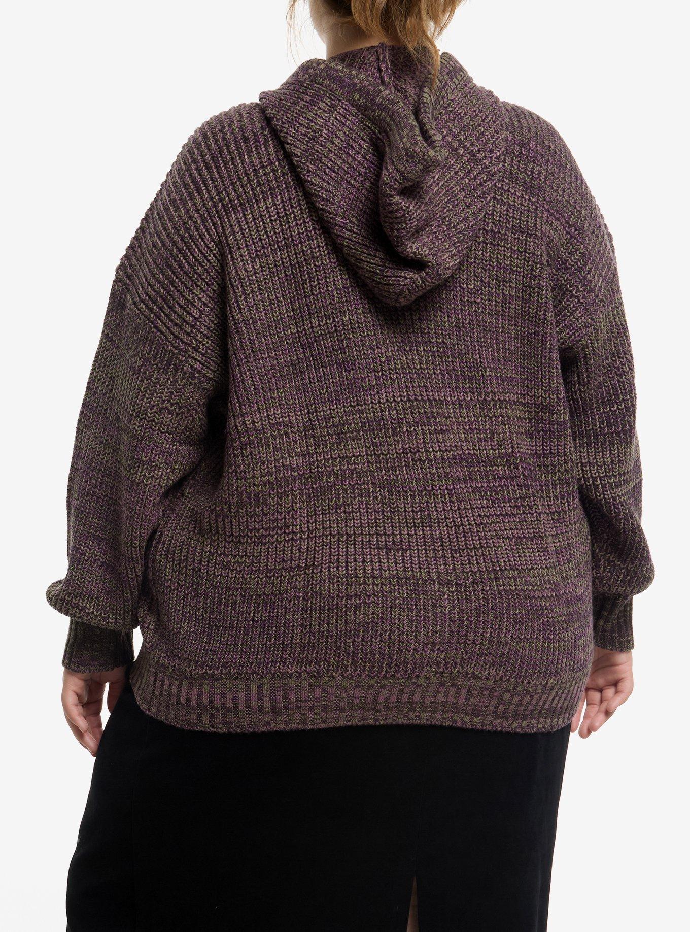 Social Collision Purple & Green Knit Girls Hoodie Plus Size, MULTI, alternate