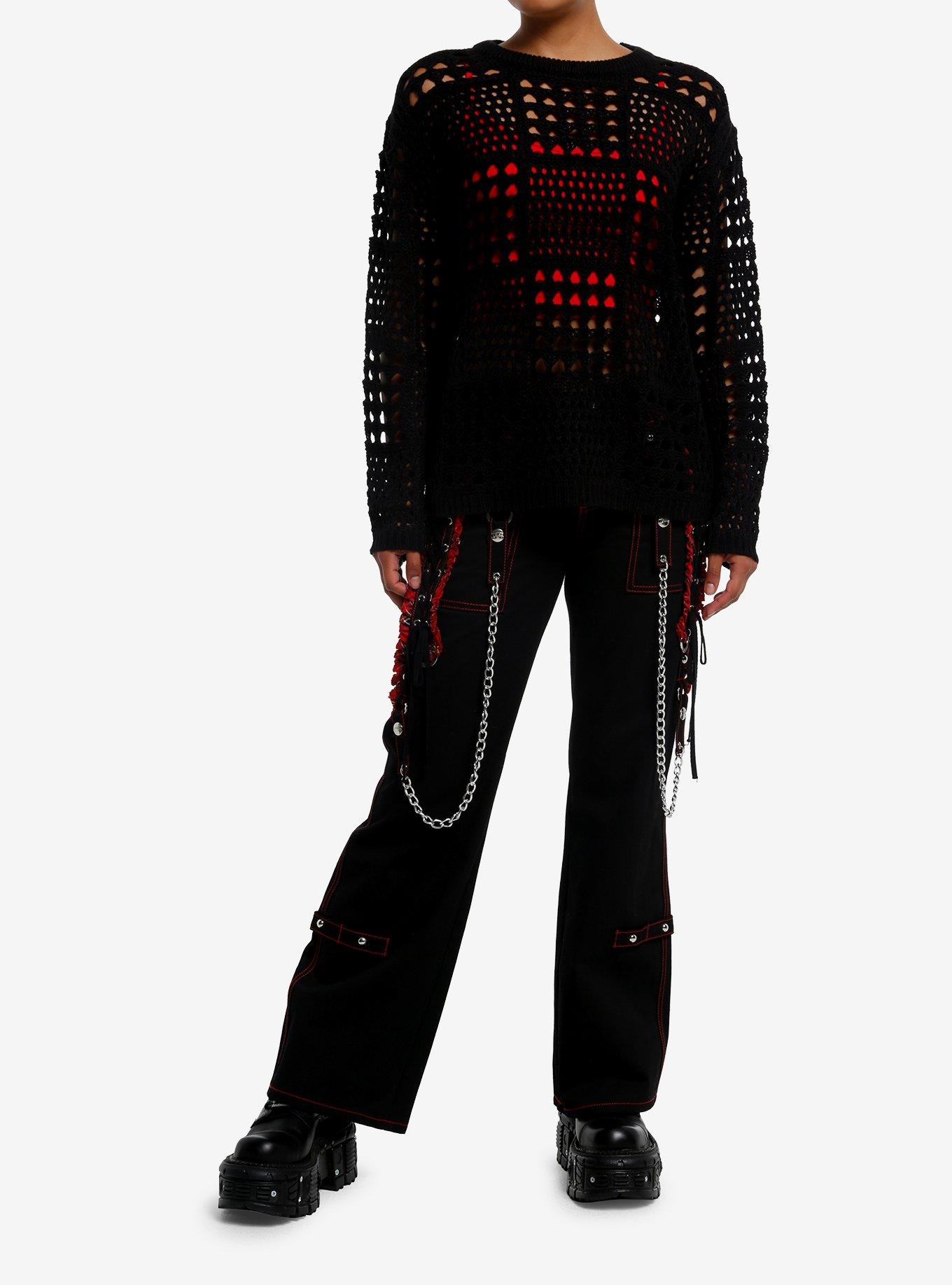 Social Collision Black Open Knit Girls Sweater, , hi-res