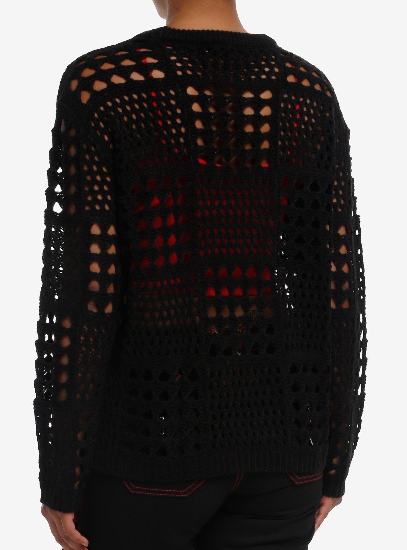 Social Collision Black Open Knit Girls Sweater, BLACK, alternate