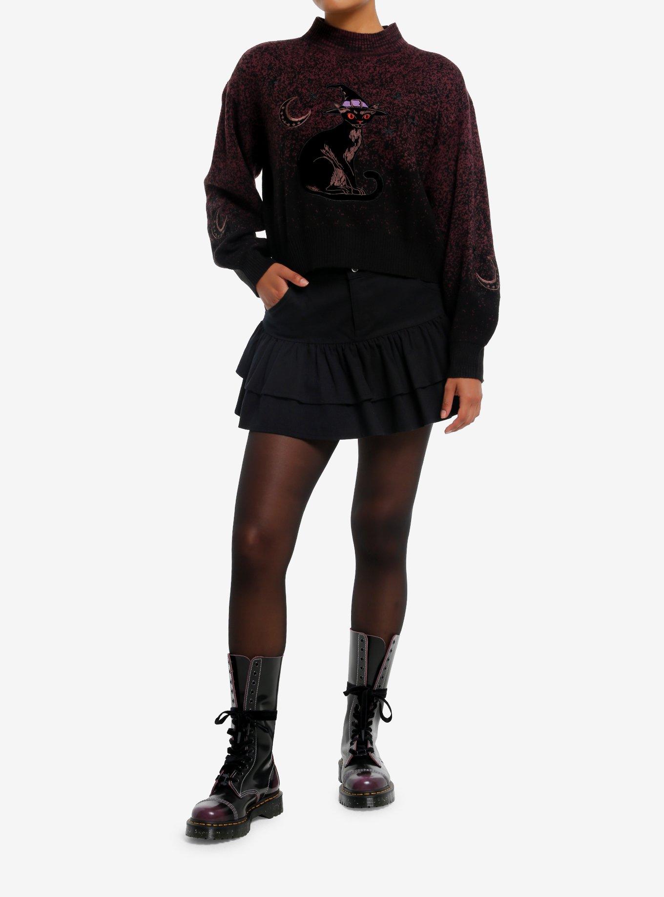 Cosmic Aura Witch Cat Gradient Mock Neck Girls Sweater, , hi-res