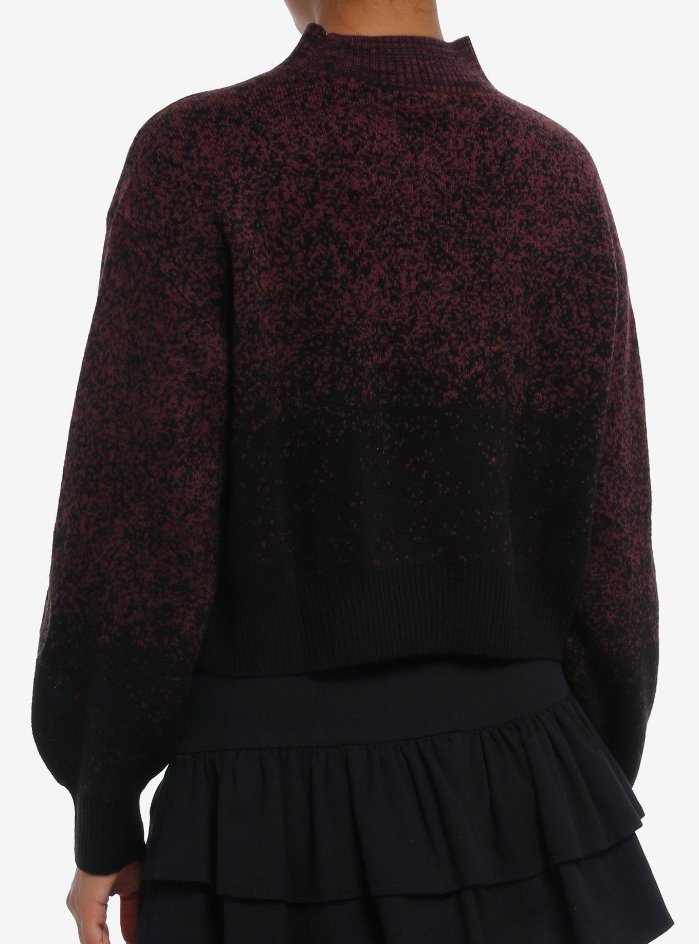 Cosmic Aura Witch Cat Gradient Mock Neck Girls Sweater, BLACK, alternate