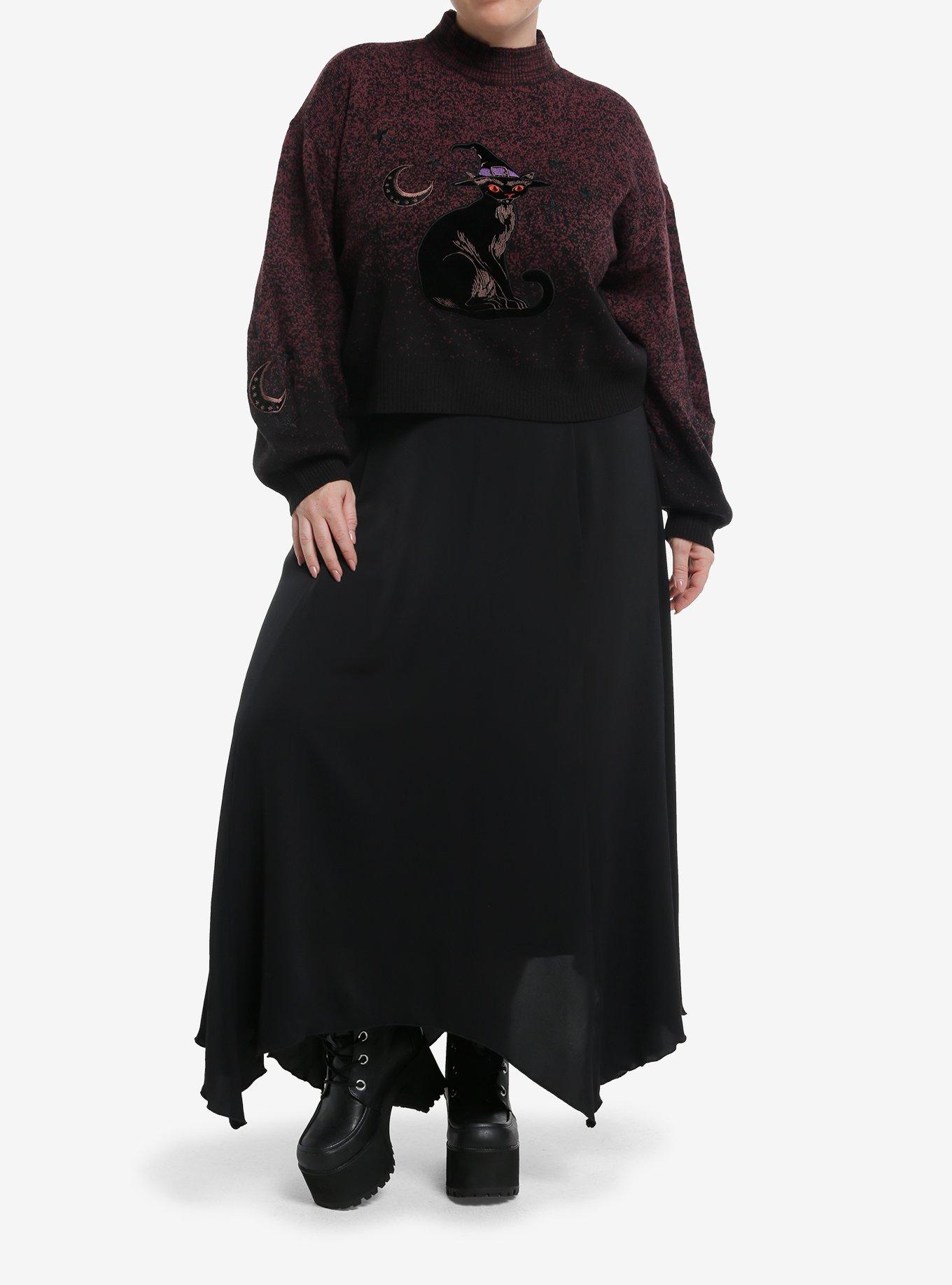 Cosmic Aura Witch Cat Gradient Mock Neck Girls Sweater Plus Size, , hi-res