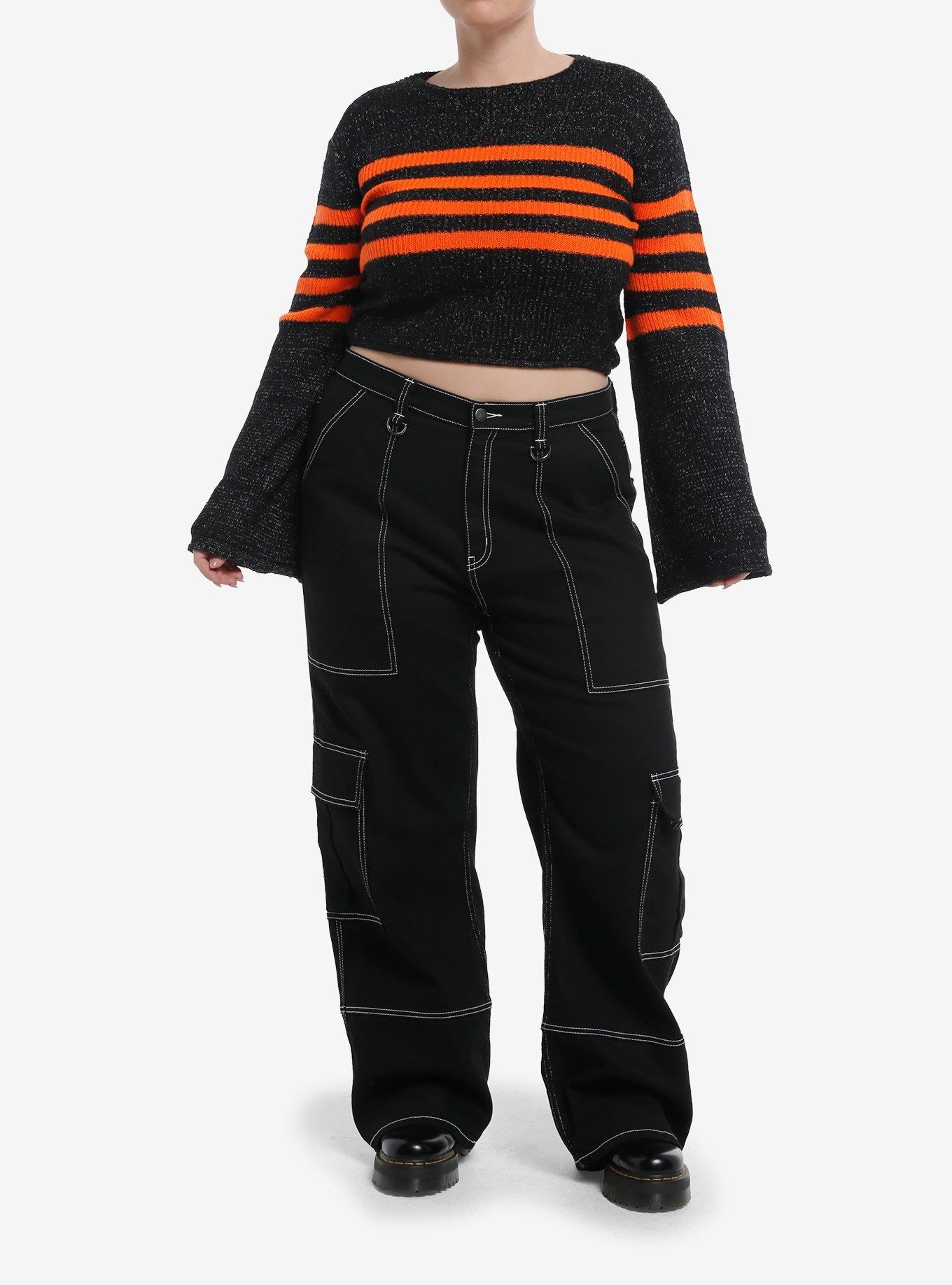 Orange & Black Peppered Knit Girls Crop Sweater Plus Size, , hi-res
