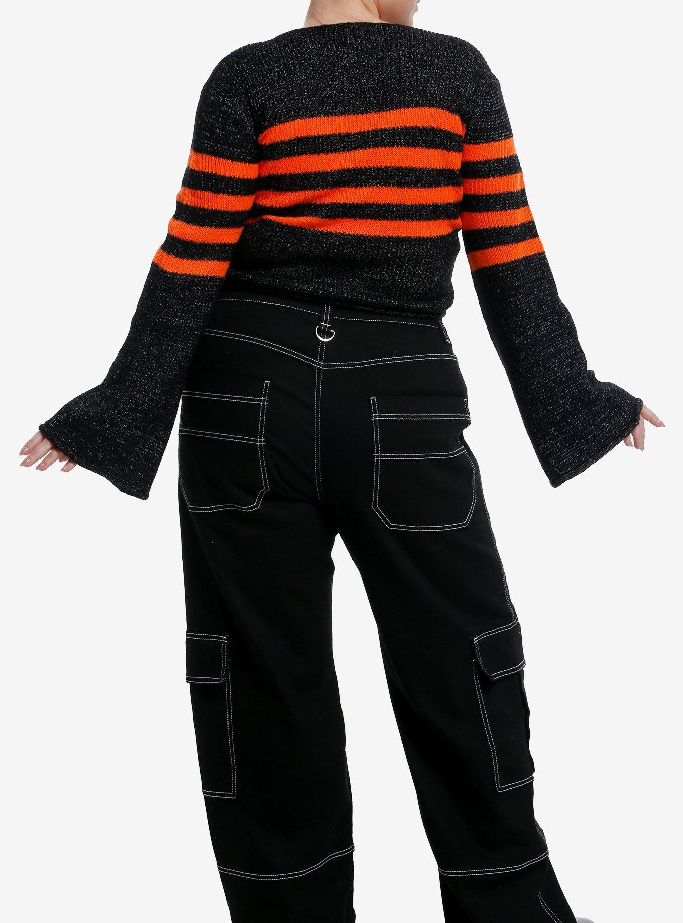 Orange & Black Peppered Knit Girls Crop Sweater Plus Size, ORANGE, alternate