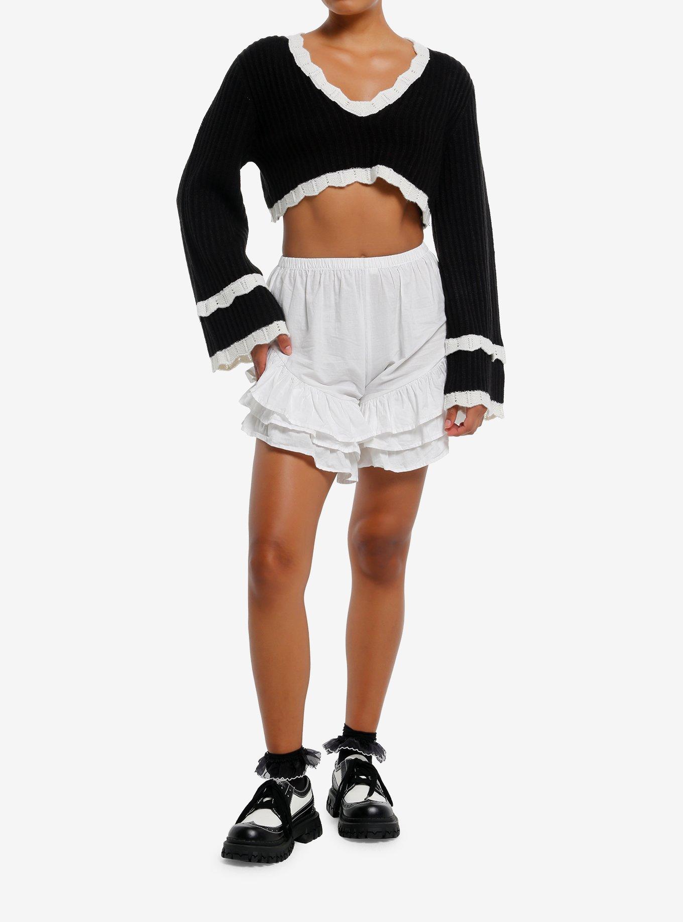 Cosmic Aura Black Knit White Eyelet Bolero Girls Crop Shrug, , hi-res