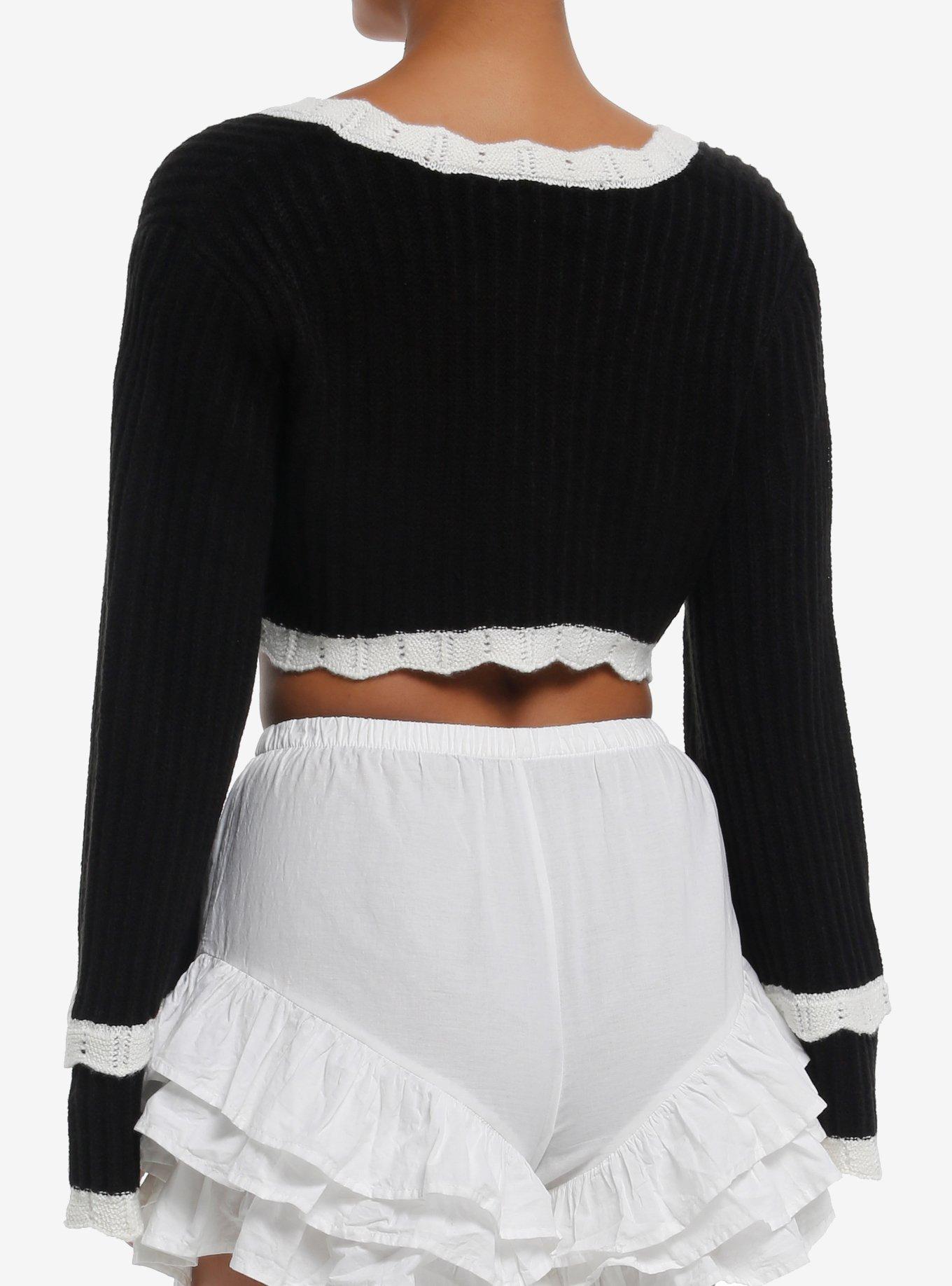 Cosmic Aura Black Knit White Eyelet Bolero Girls Crop Shrug, , alternate