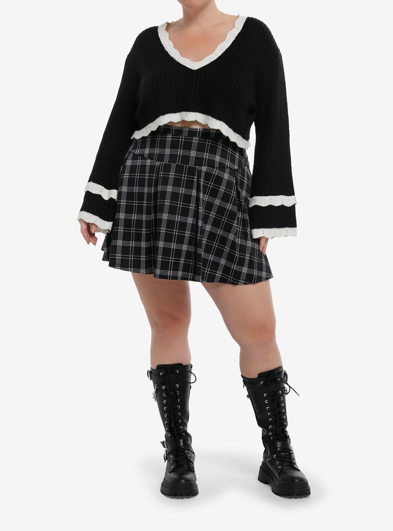 Cosmic Aura Black Knit White Eyelet Bolero Girls Crop Shrug Plus Size, , hi-res