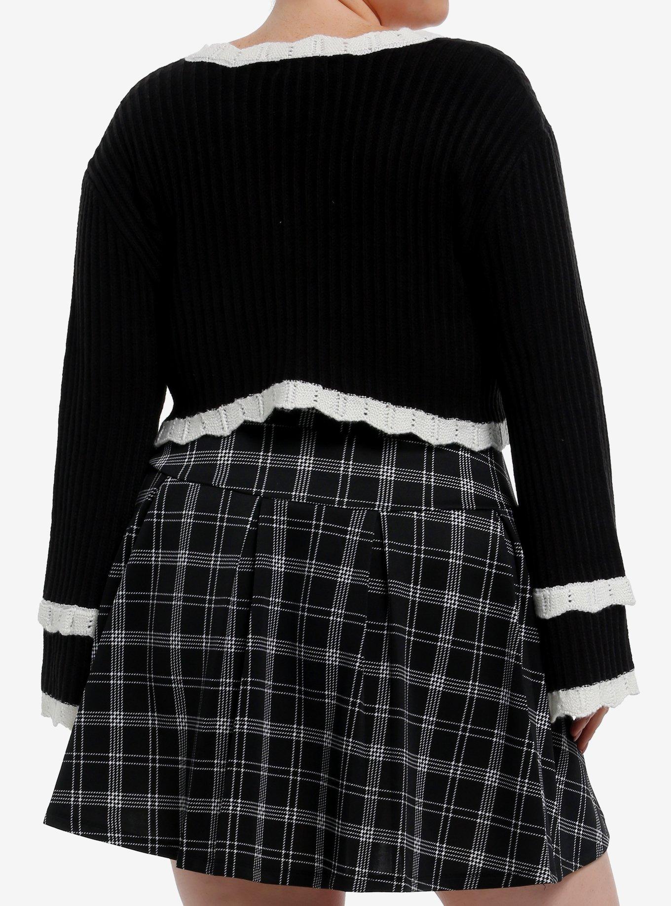 Cosmic Aura Black Knit White Eyelet Bolero Girls Crop Shrug Plus Size, , alternate