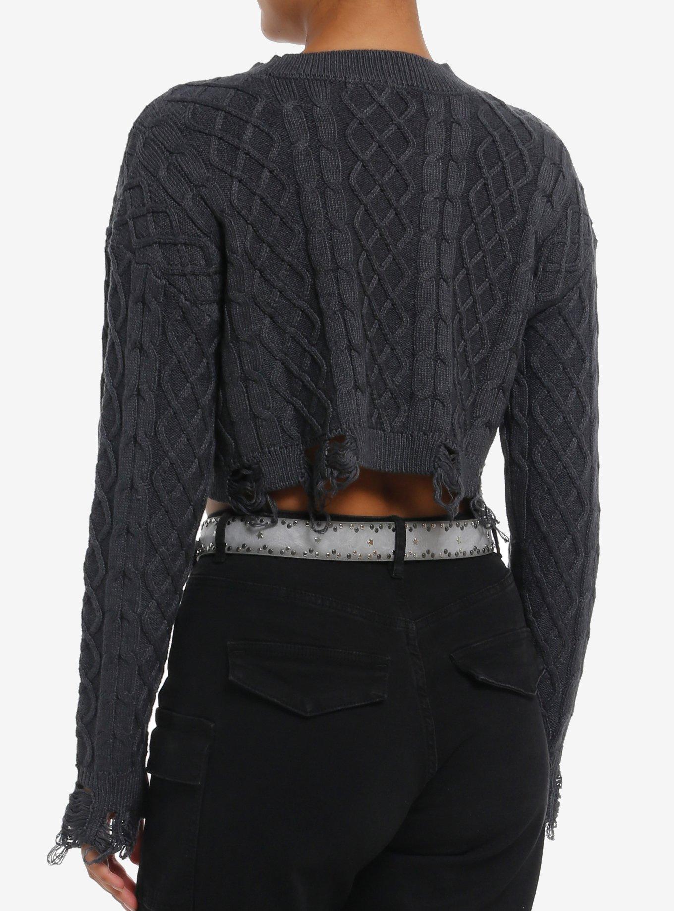 Grey & Red Y2K Star Destructed Bolero Girls Crop Shrug, RED, alternate