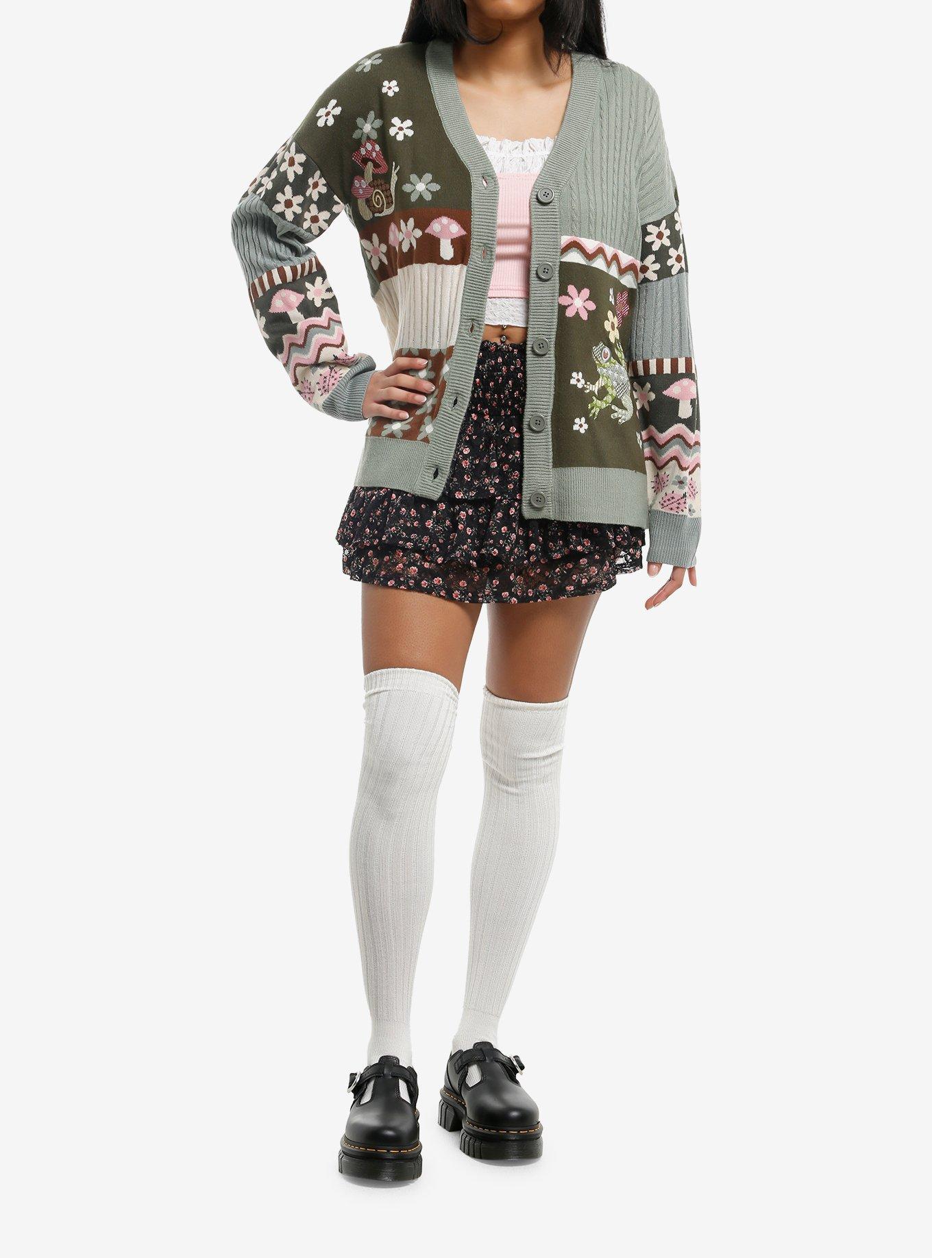 Thorn & Fable Frog & Snail Patchwork Girls Cardigan, , hi-res