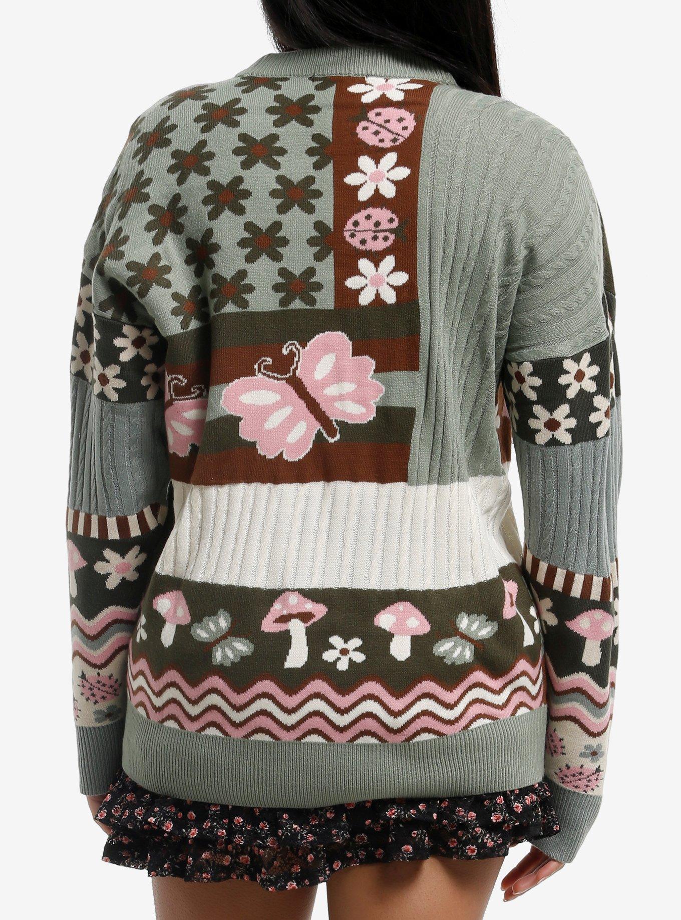 Thorn & Fable Frog & Snail Patchwork Girls Cardigan, PINK, alternate