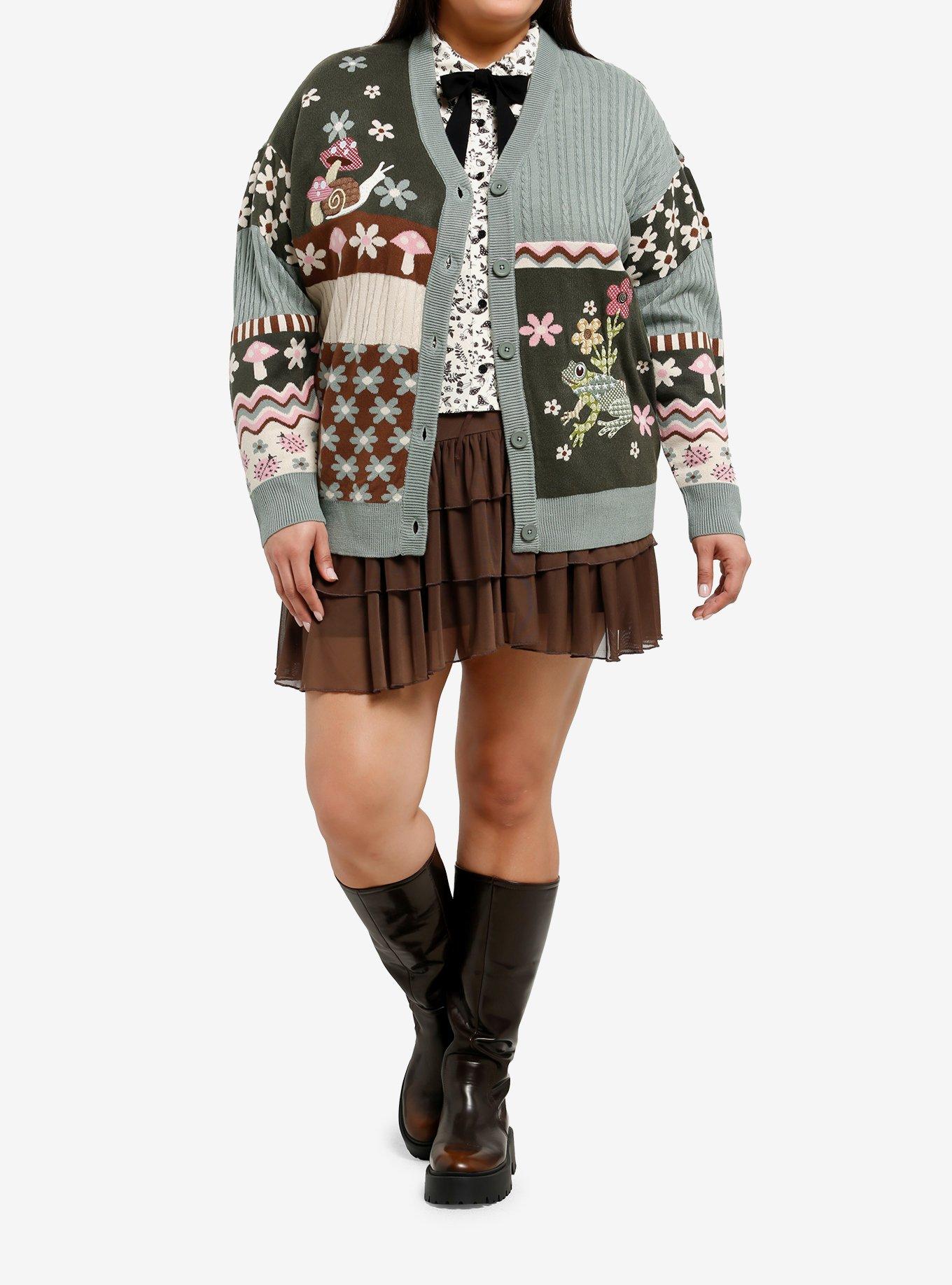 Thorn & Fable Frog & Snail Girls Patchwork Cardigan Plus Size, , hi-res