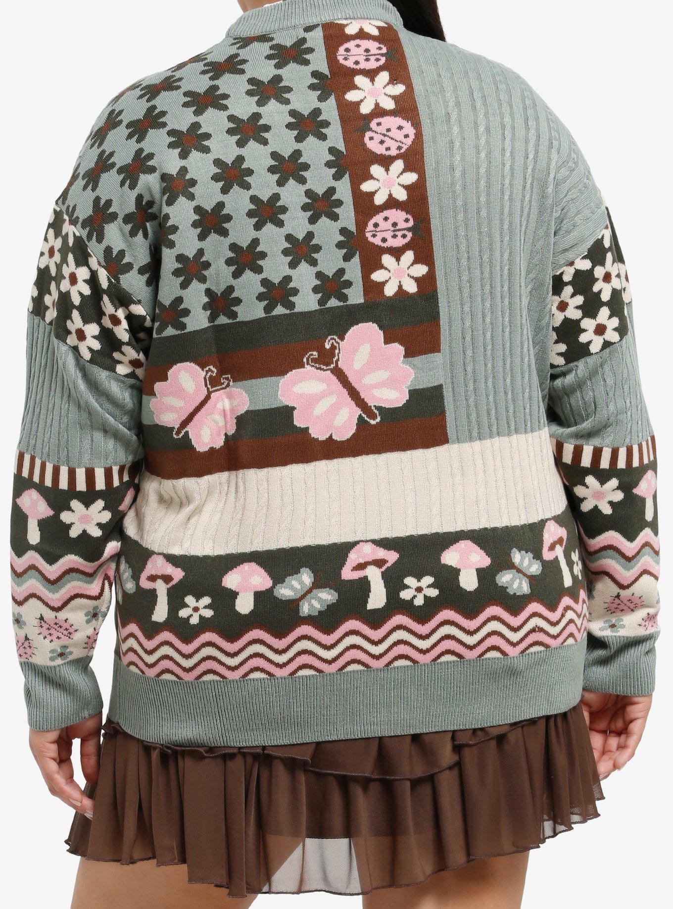 Thorn & Fable Frog & Snail Girls Patchwork Cardigan Plus Size, PINK, alternate