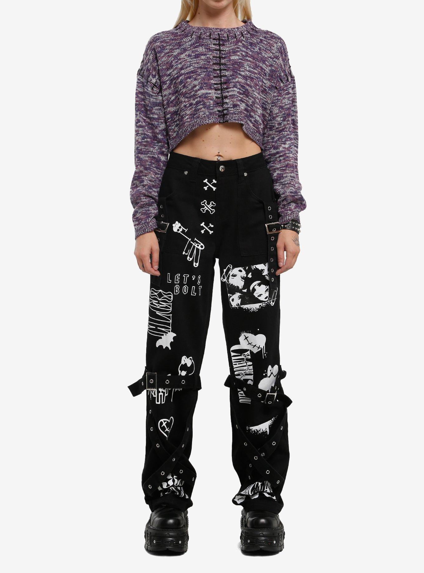 Purple Space-Dyed Girls Crop Sweater, , hi-res