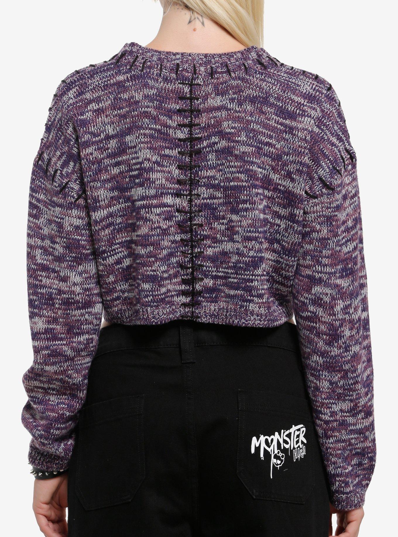 Purple Space-Dyed Girls Crop Sweater, BLUE, alternate