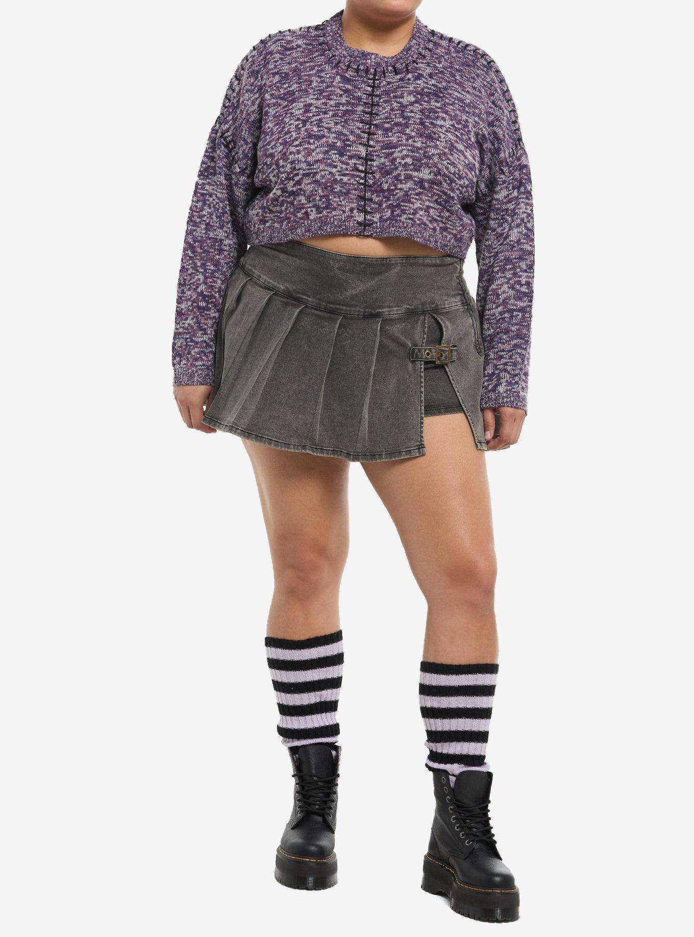 Purple Space-Dyed Girls Crop Sweater Plus Size, , hi-res