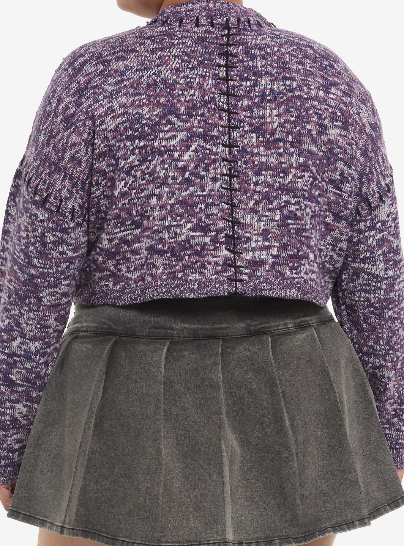 Purple Space-Dyed Girls Crop Sweater Plus Size, BLUE, alternate